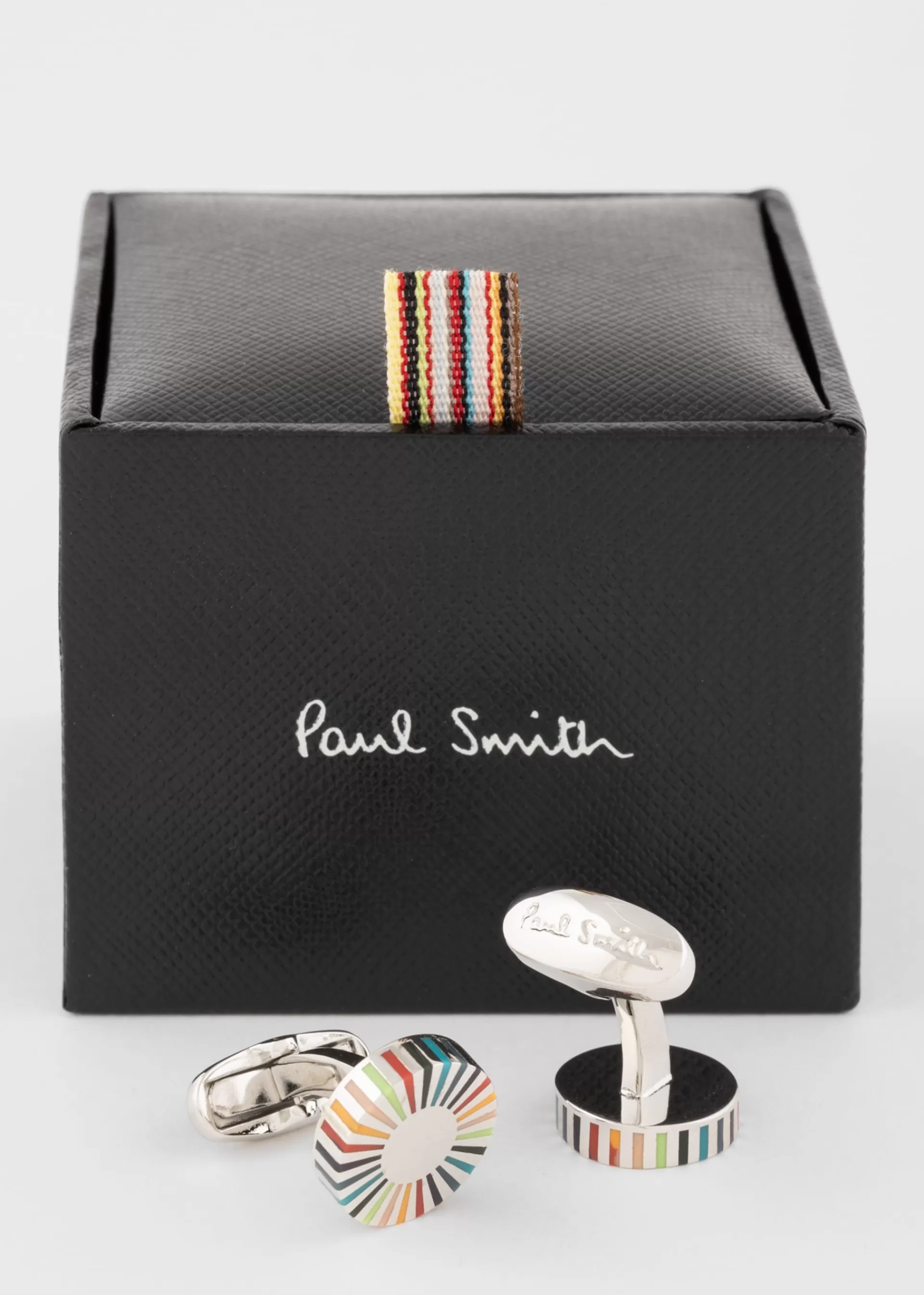 Silver 'Artist Stripe' Edge Circular Cufflinks>Paul Smith Store