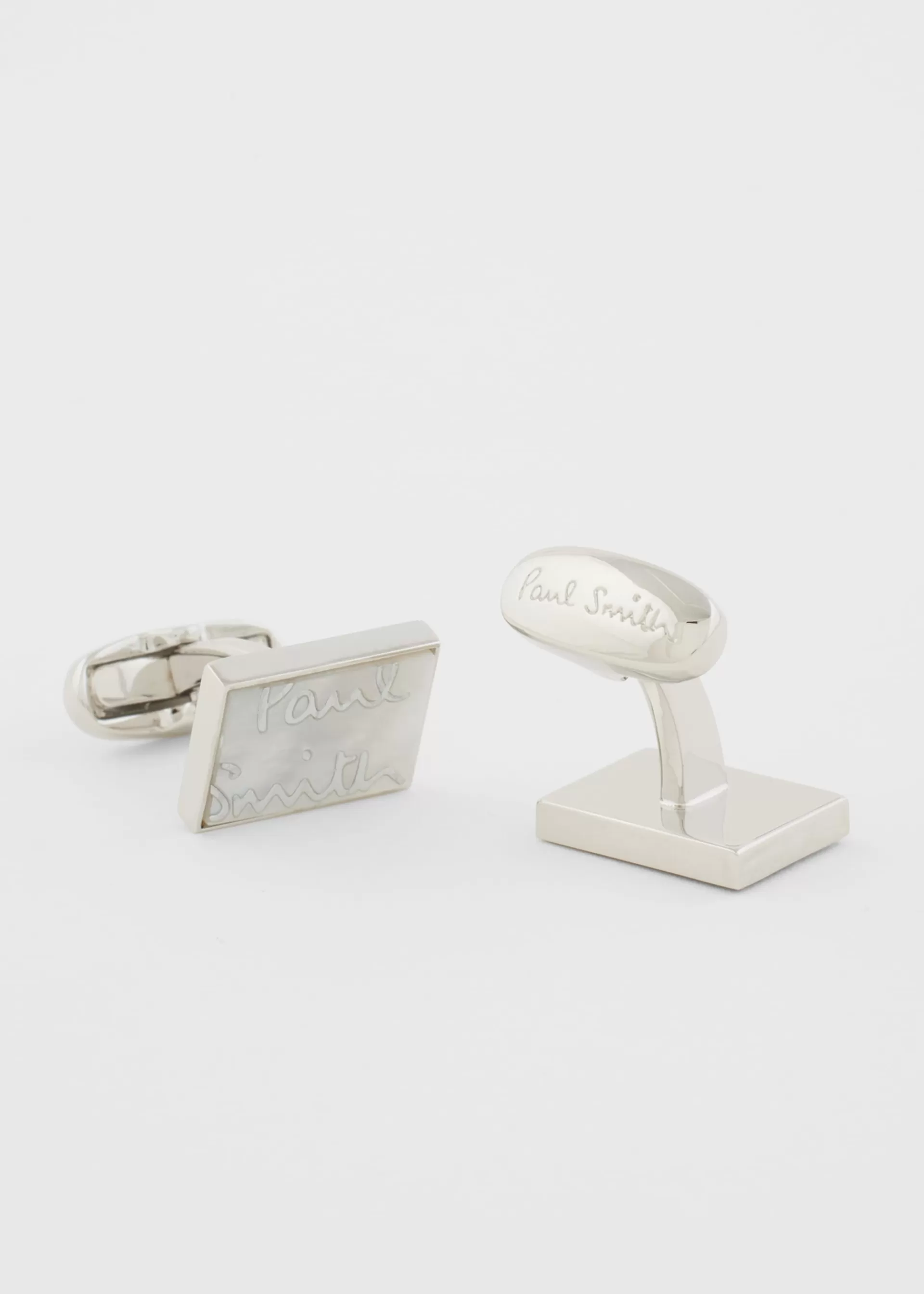 Silver Mother of Pearl 'Signature' Cufflinks>Paul Smith Store