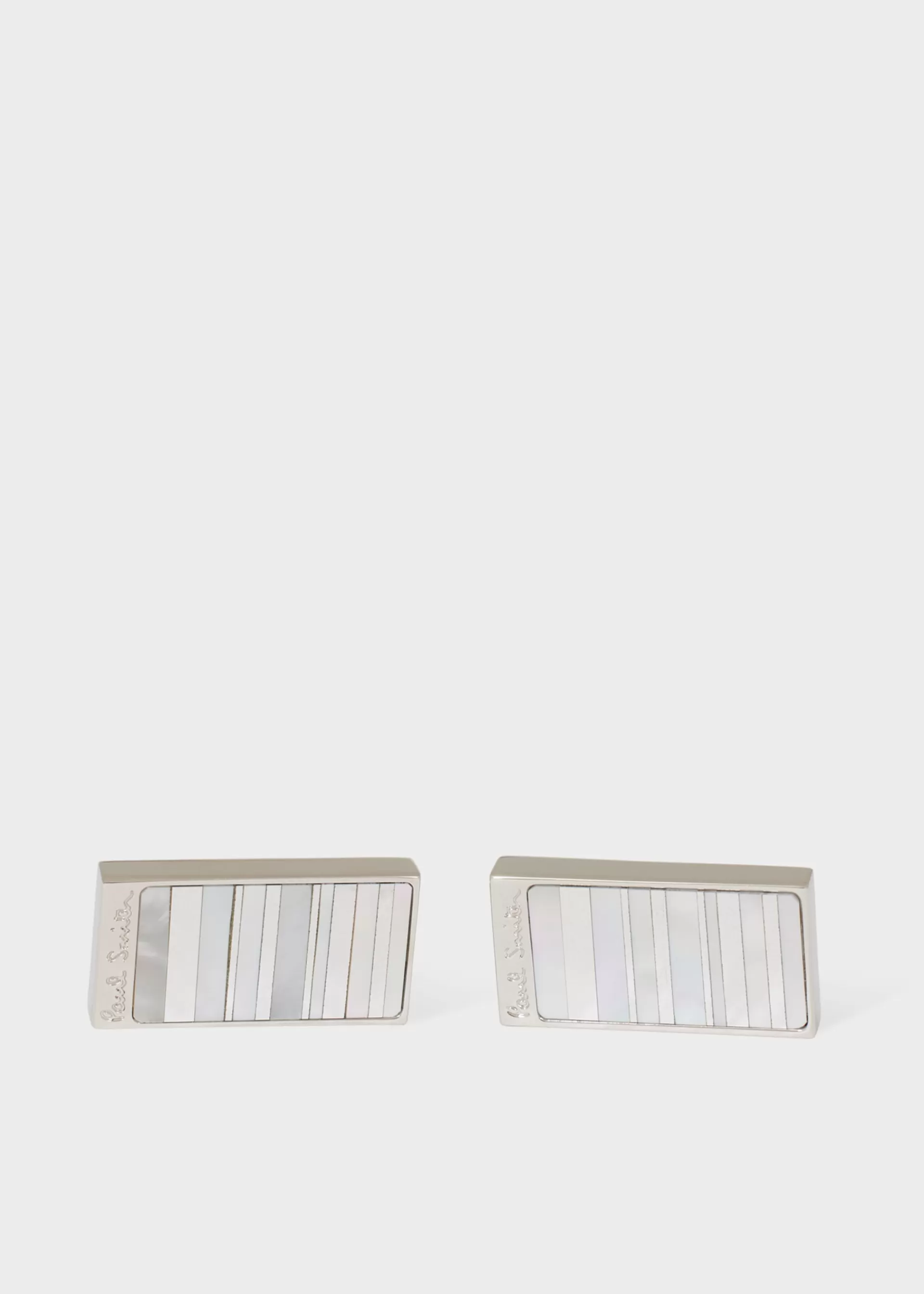 Silver Mother Of Pearl Stripe Cufflinks>Paul Smith Flash Sale