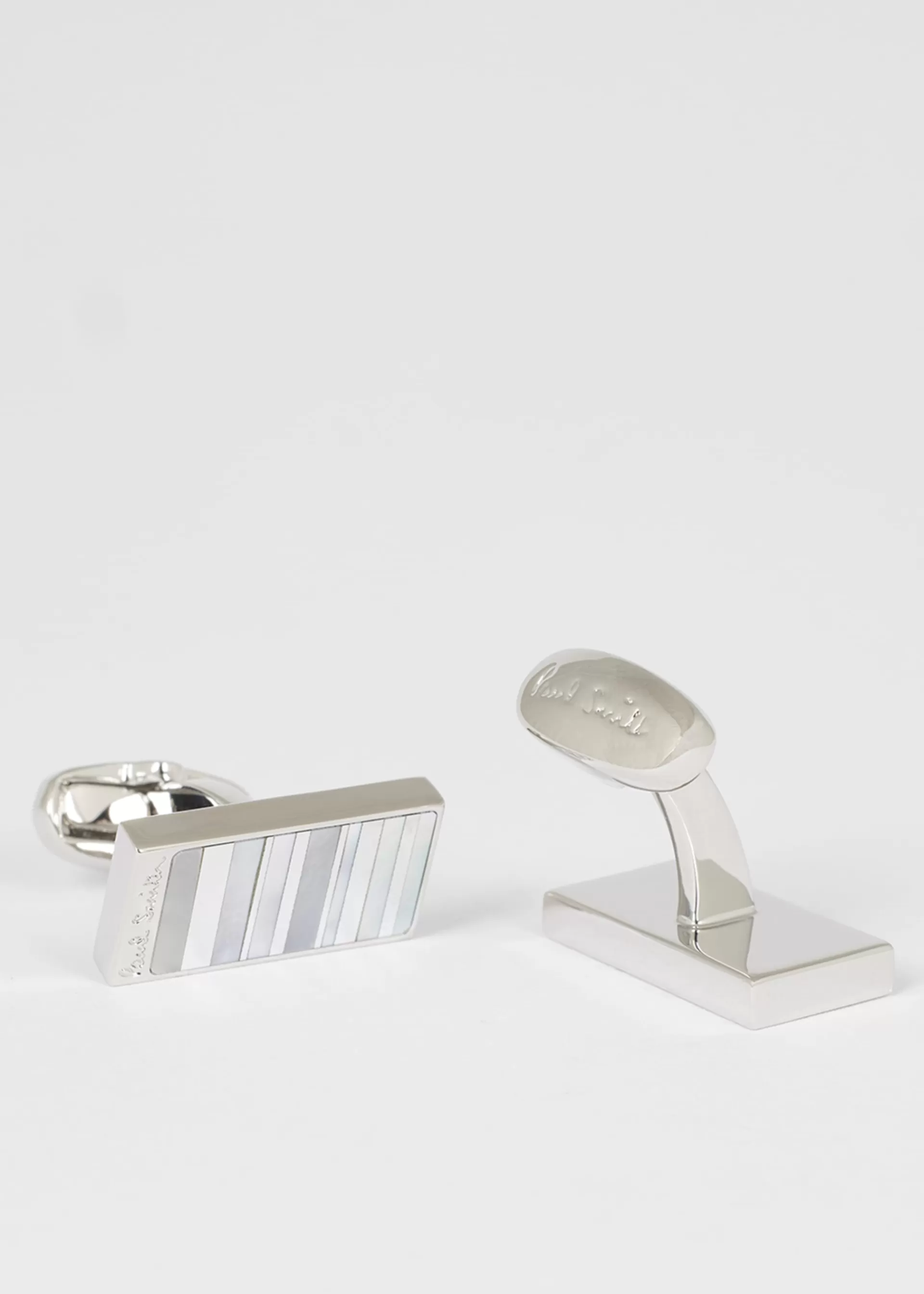 Silver Mother Of Pearl Stripe Cufflinks>Paul Smith Flash Sale