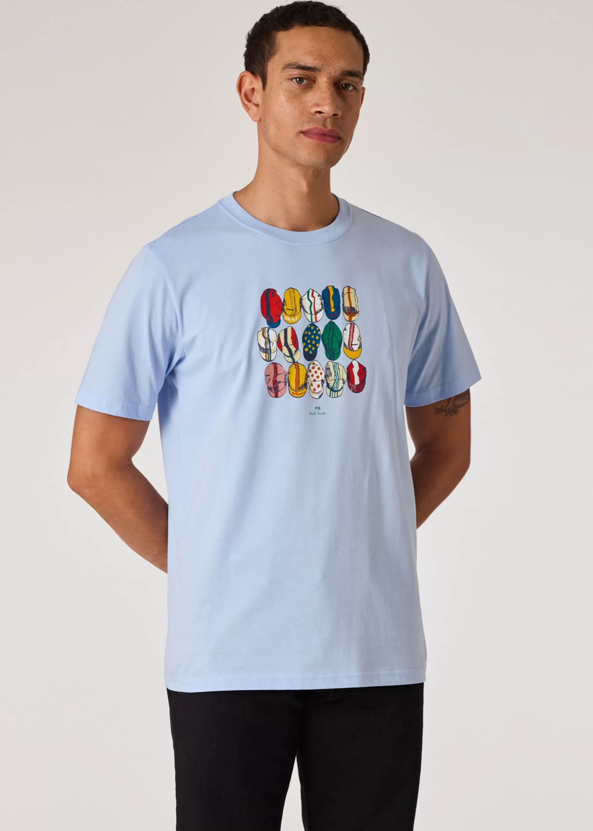 Sky Blue 'Cycling Caps' Print T-Shirt>Paul Smith Clearance