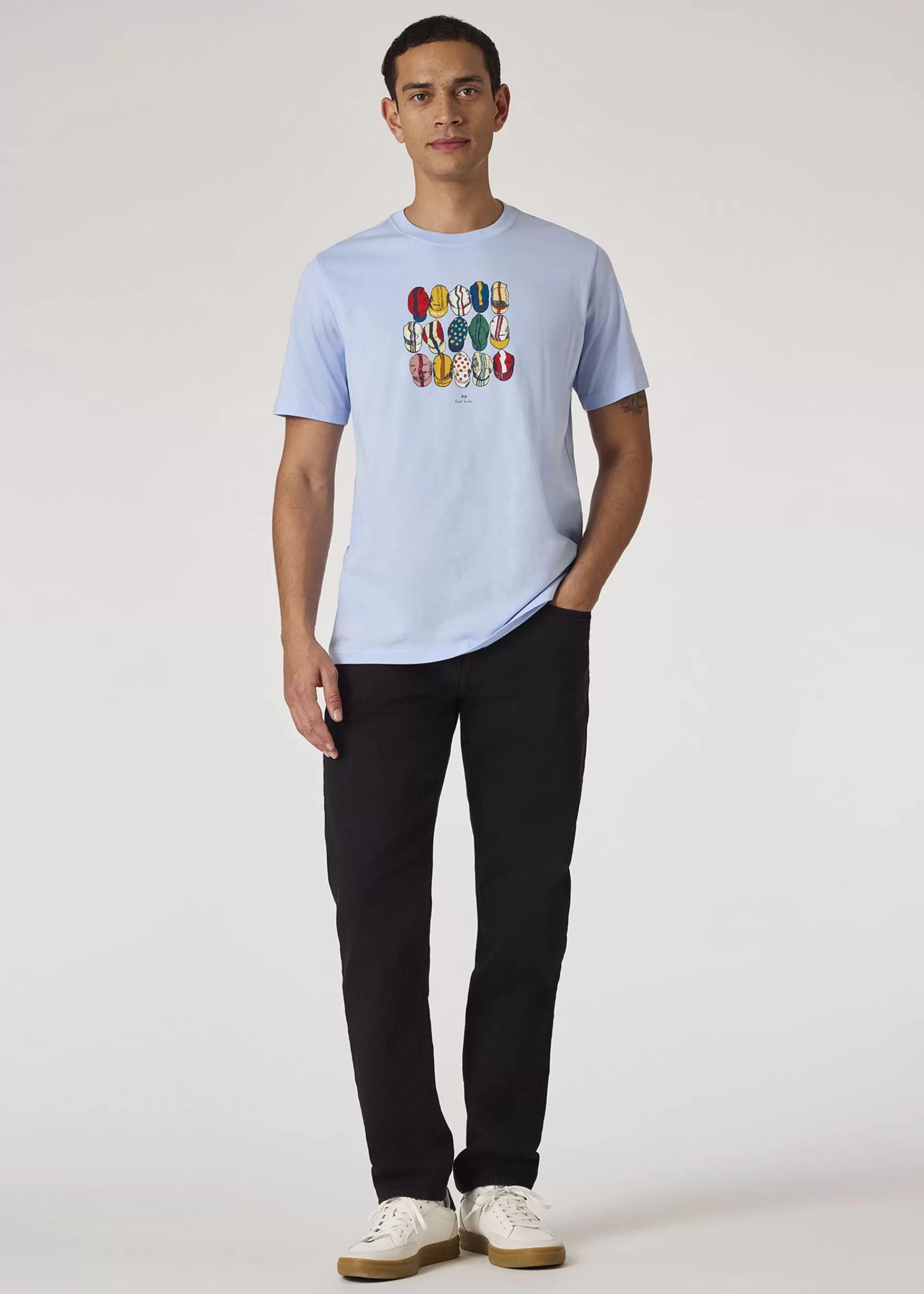 Sky Blue 'Cycling Caps' Print T-Shirt>Paul Smith Clearance