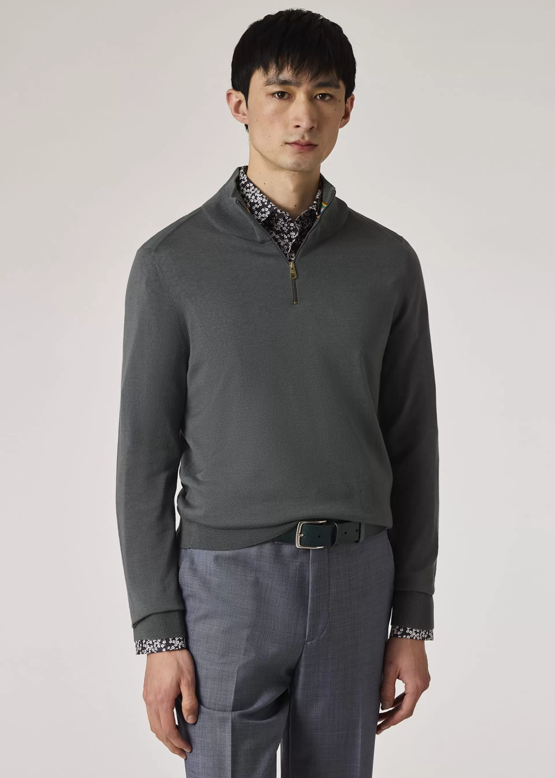 Slate Green Merino Wool Half-Zip Sweater>Paul Smith Sale