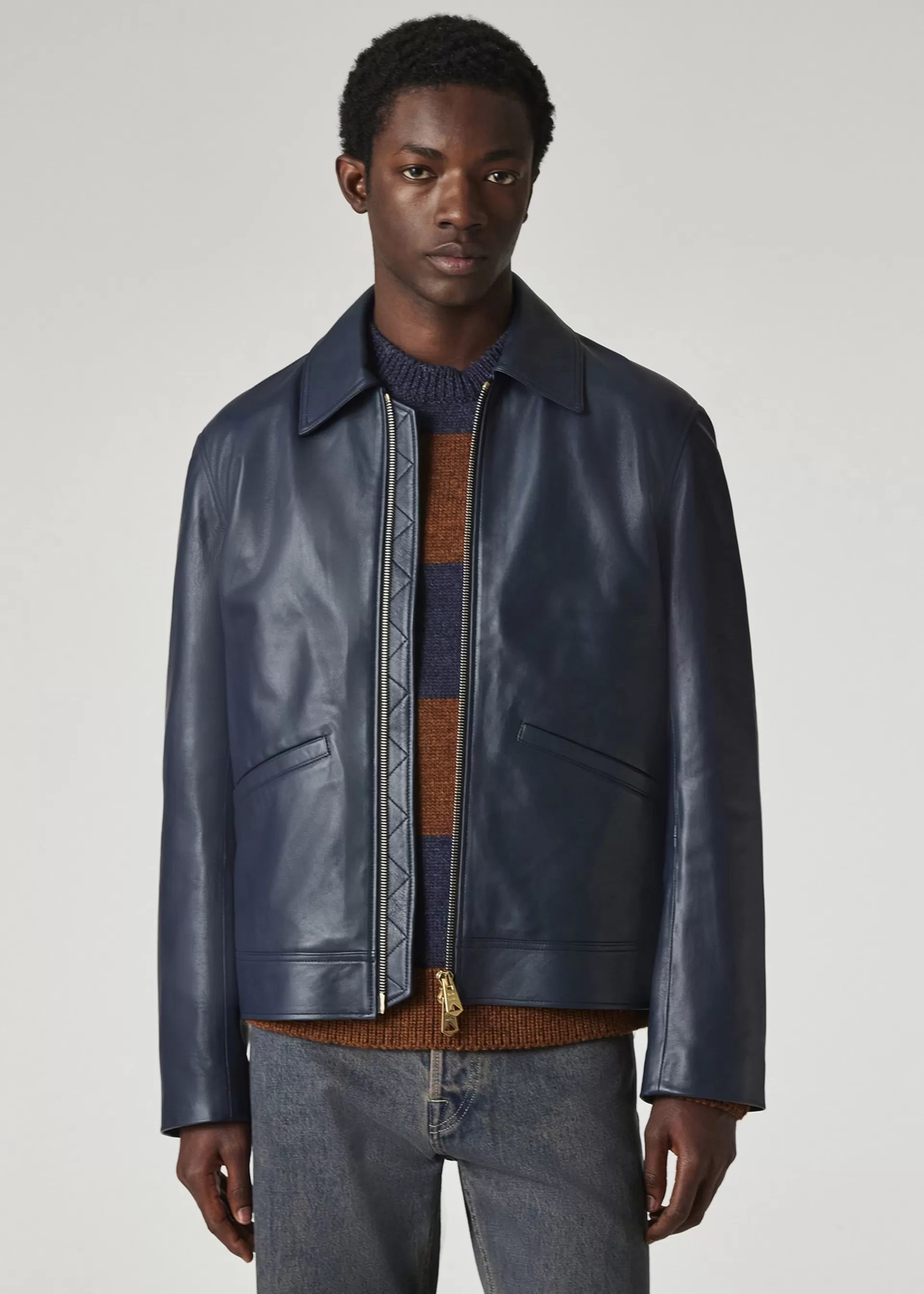 Slim-Fit Dark Blue Leather Jacket>Paul Smith Best Sale