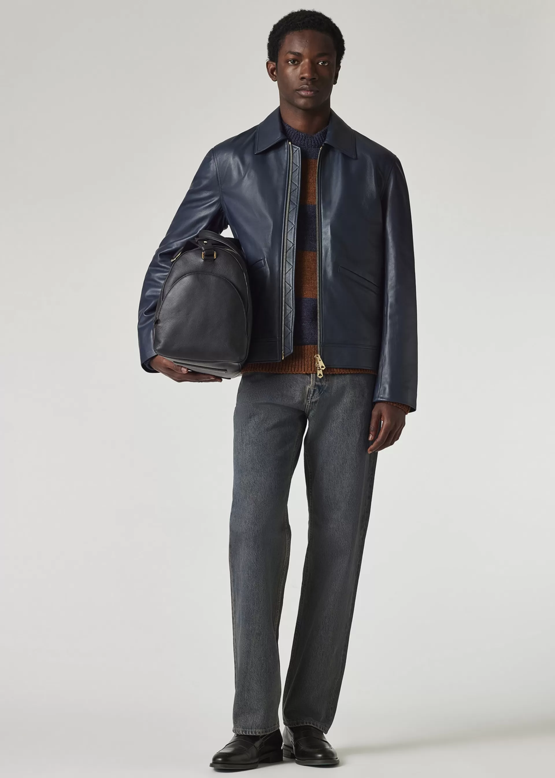 Slim-Fit Dark Blue Leather Jacket>Paul Smith Best Sale