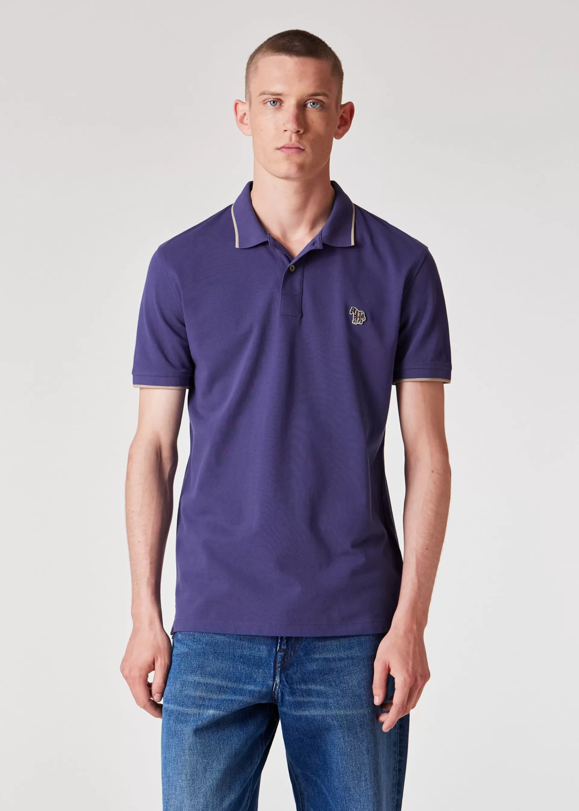 Slim-Fit Dark Cobalt Zebra Logo Polo Shirt With Cream Tipping>Paul Smith Clearance