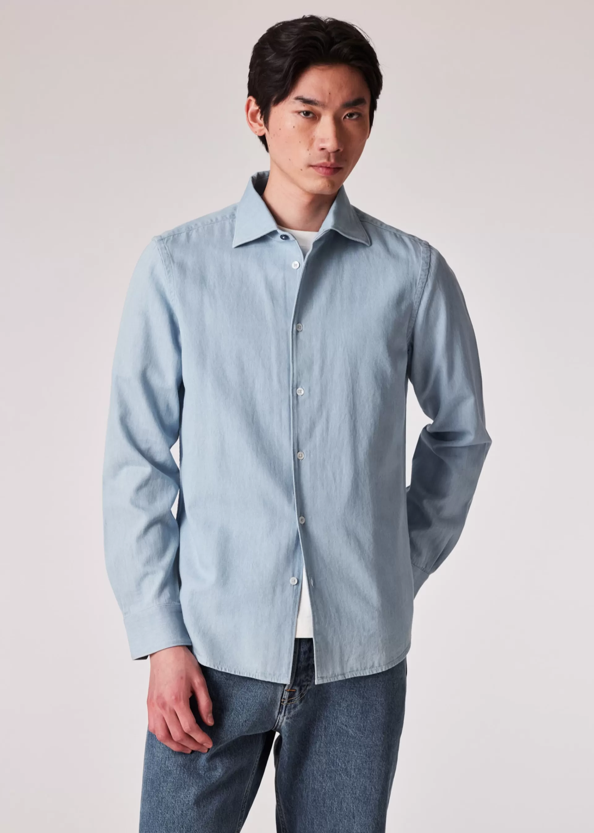 Slim-Fit Light Blue Washed Cotton Denim Shirt>Paul Smith Sale