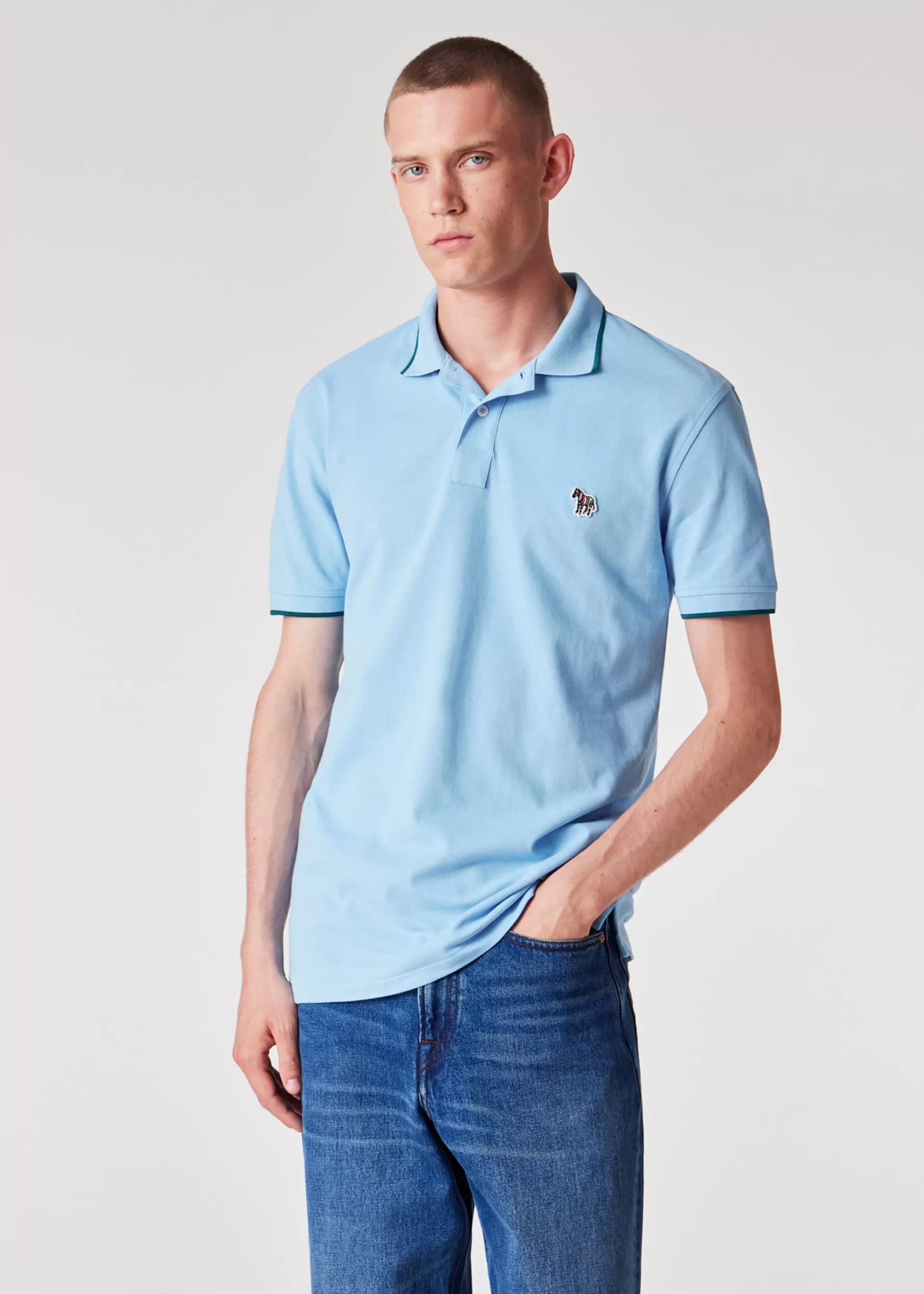 Slim-Fit Light Blue Zebra Logo Polo Shirt With Green Tipping>Paul Smith Online