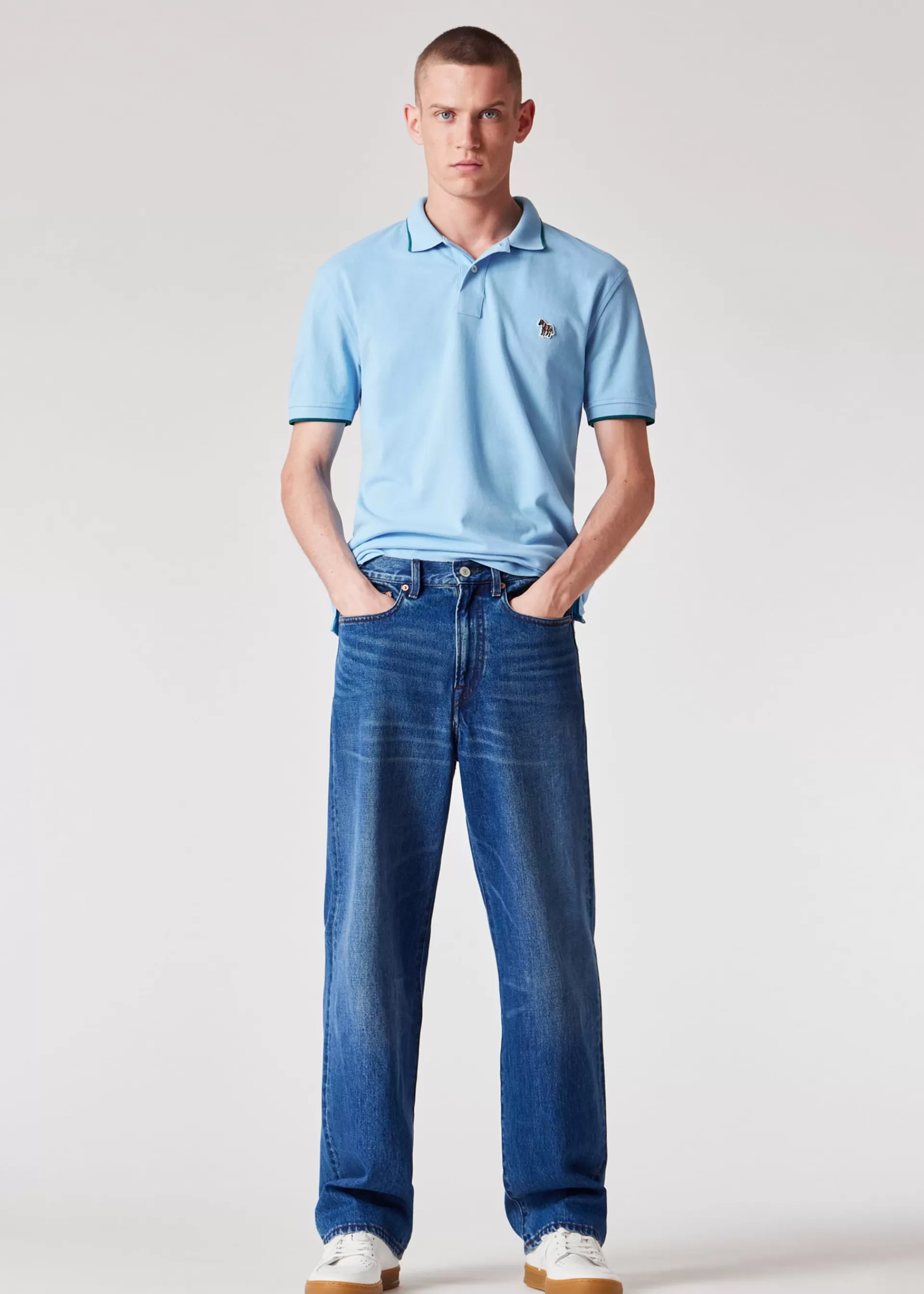 Slim-Fit Light Blue Zebra Logo Polo Shirt With Green Tipping>Paul Smith Online