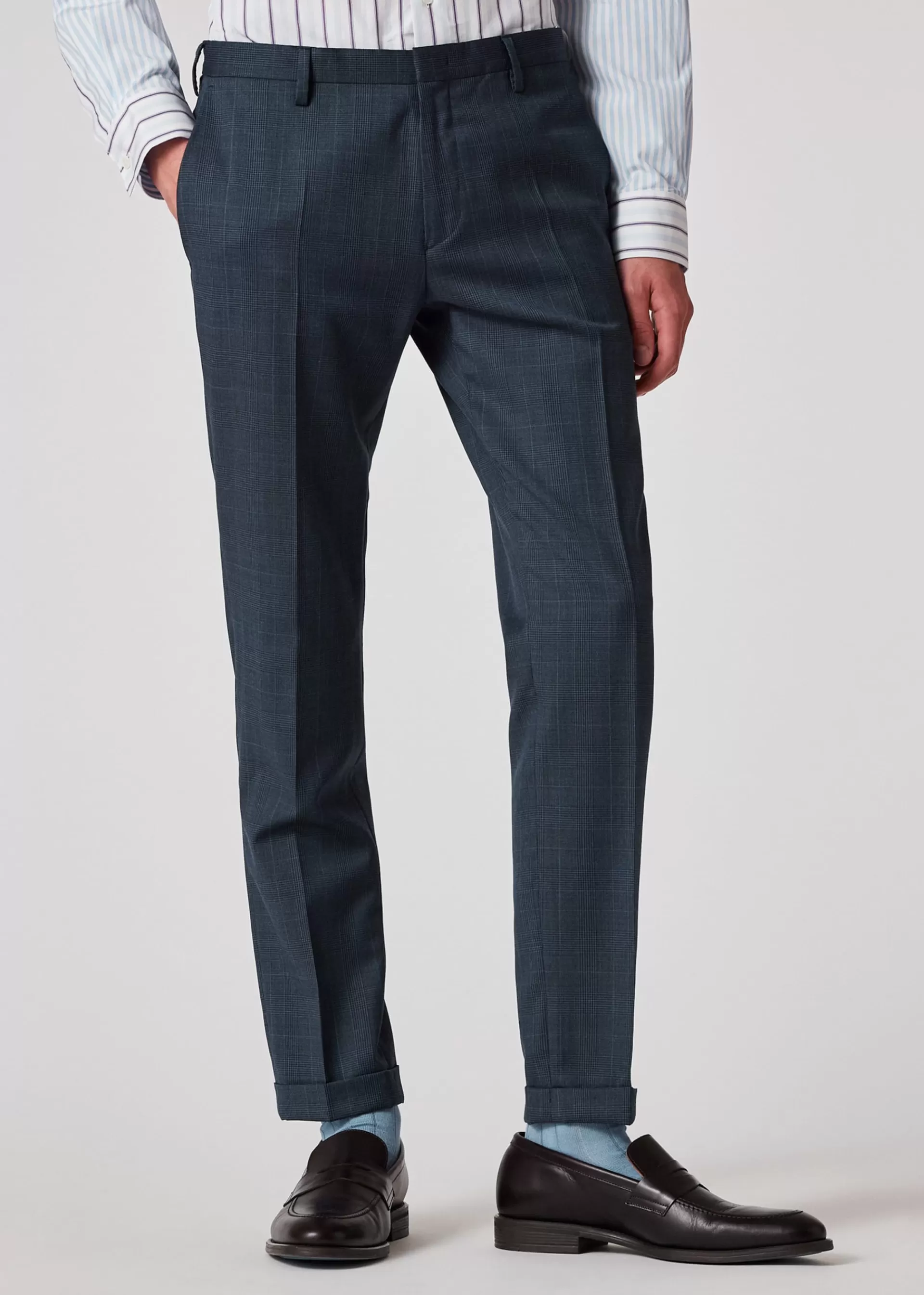 Slim-Fit Petrol Blue Check Wool Trousers>Paul Smith Flash Sale