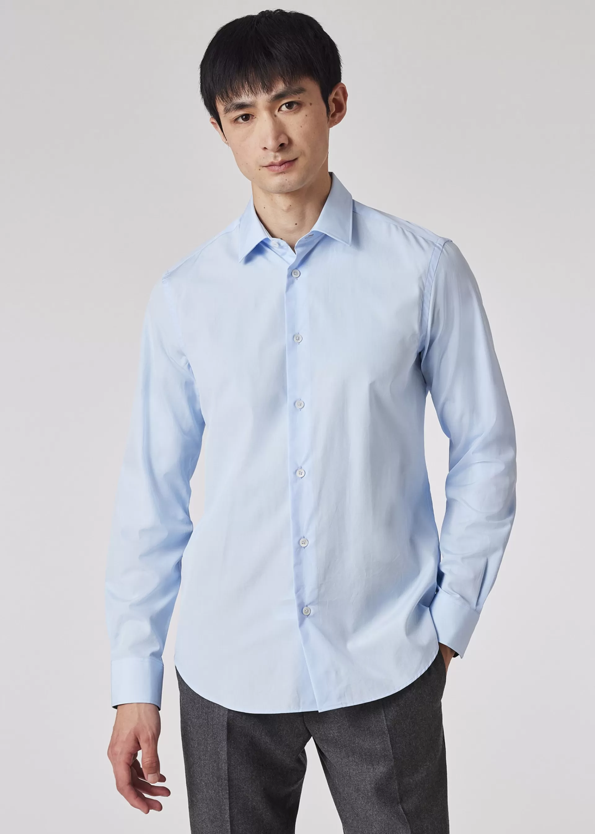 Slim-Fit Sky Blue Poplin Cotton Shirt With 'Artist Stripe' Cuff Lining>Paul Smith Hot