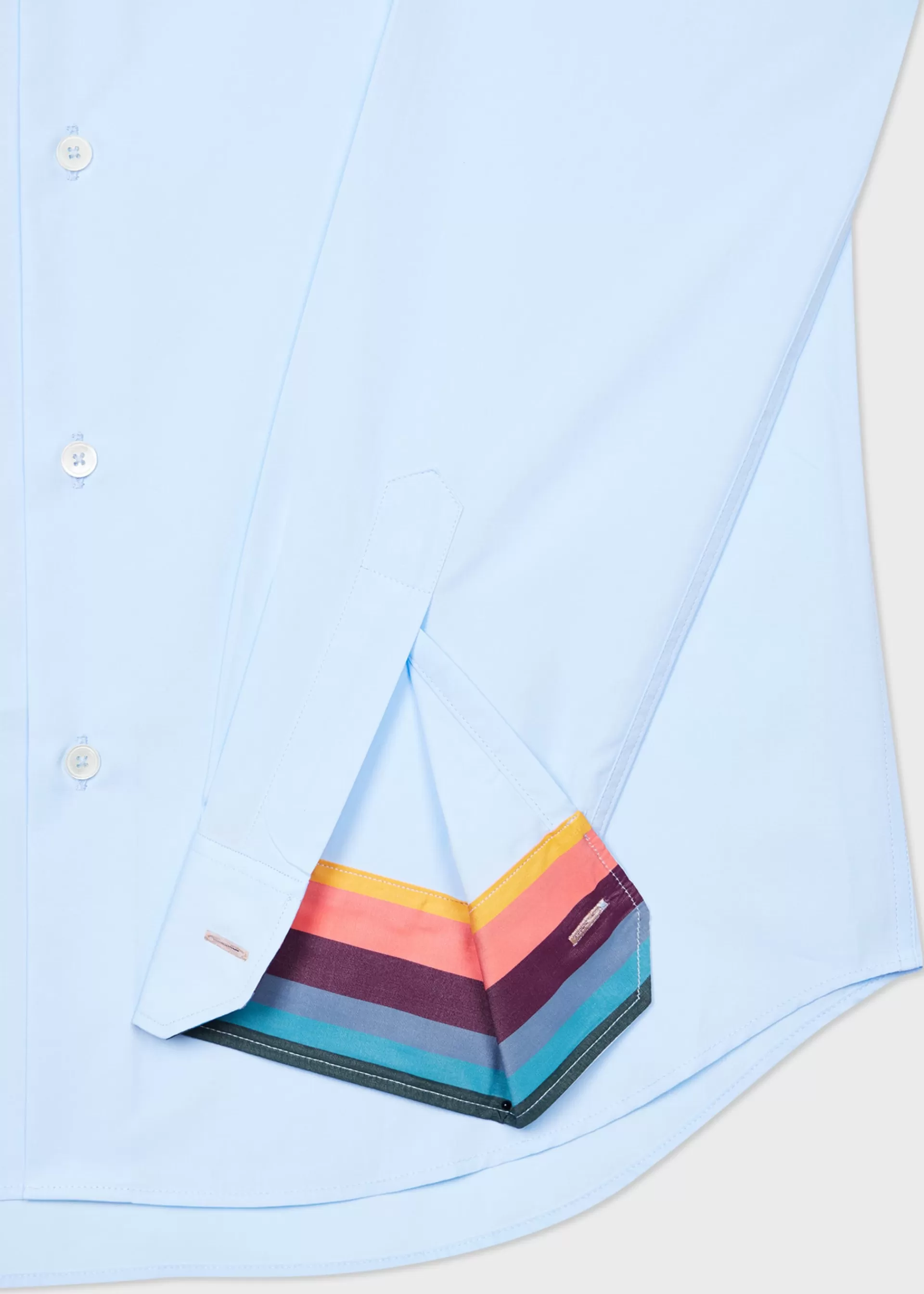 Slim-Fit Sky Blue Poplin Cotton Shirt With 'Artist Stripe' Cuff Lining>Paul Smith Hot