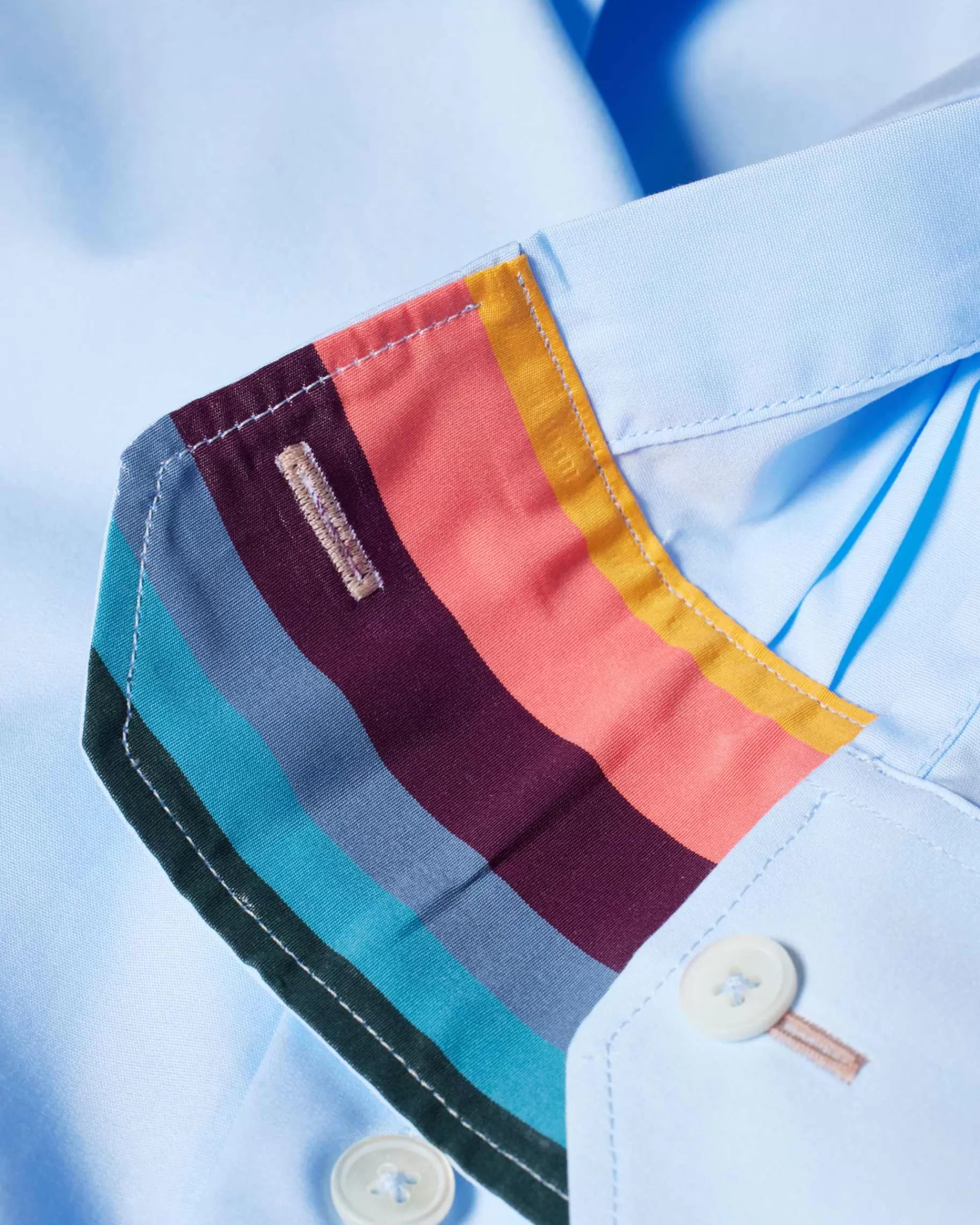 Slim-Fit Sky Blue Poplin Cotton Shirt With 'Artist Stripe' Cuff Lining>Paul Smith Hot