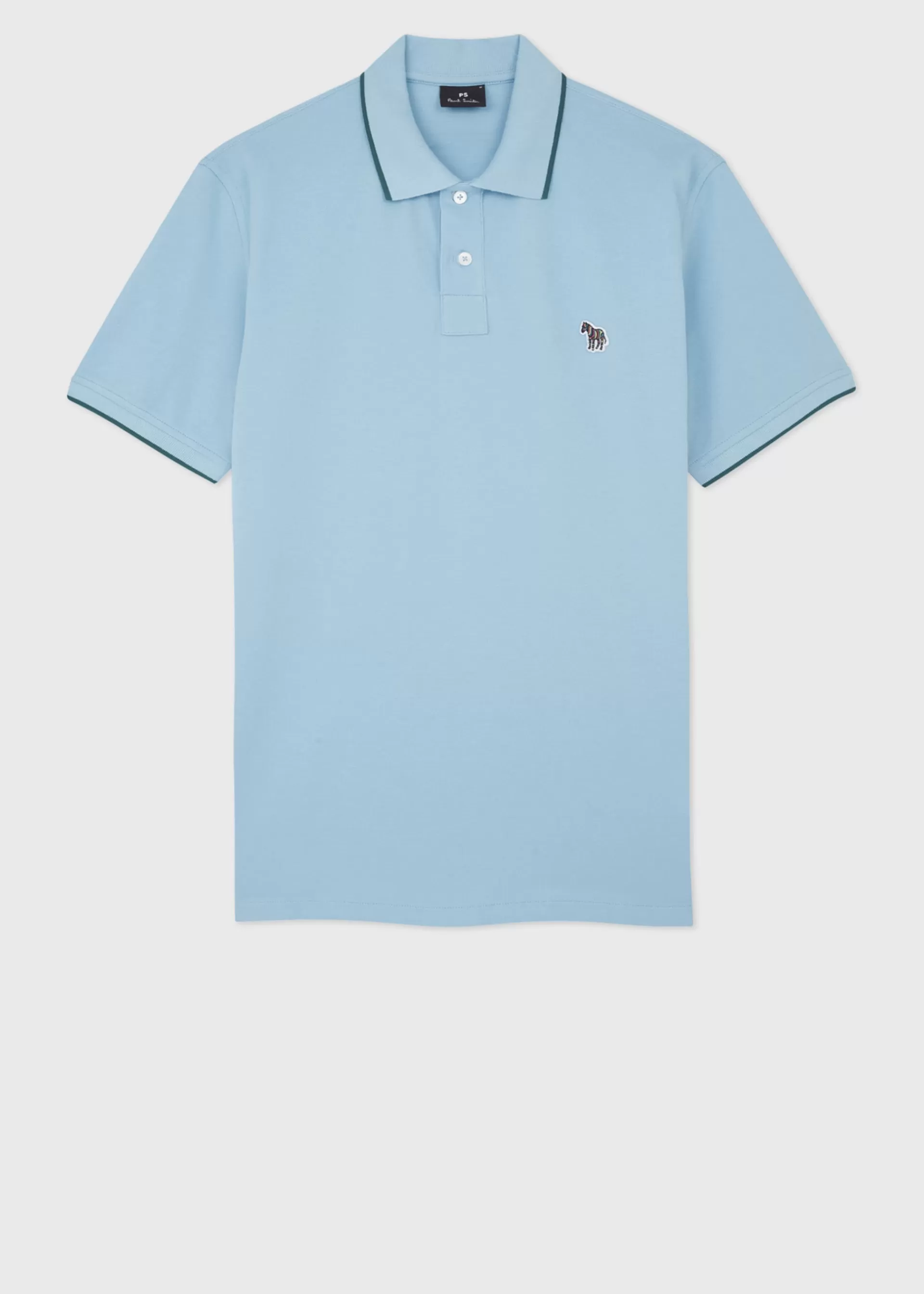 Slim-Fit Sky Blue Zebra Logo Polo Shirt With Green Tipping>Paul Smith Store