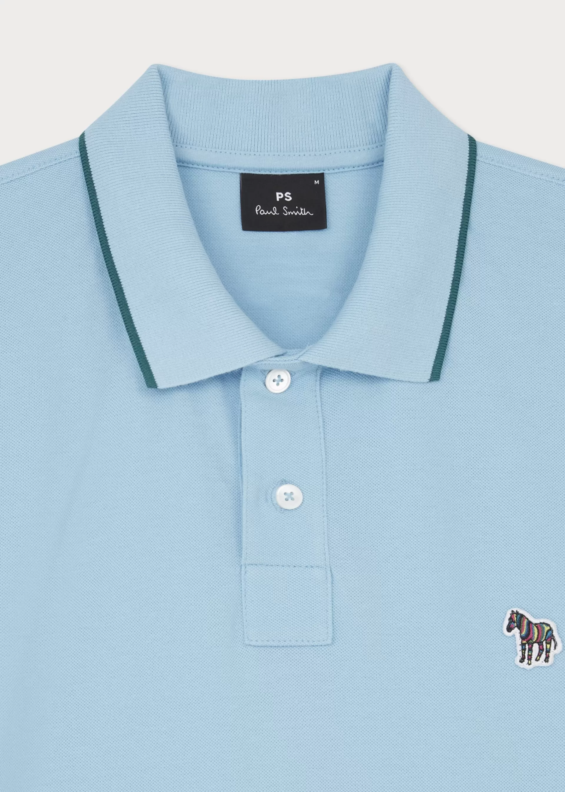 Slim-Fit Sky Blue Zebra Logo Polo Shirt With Green Tipping>Paul Smith Store