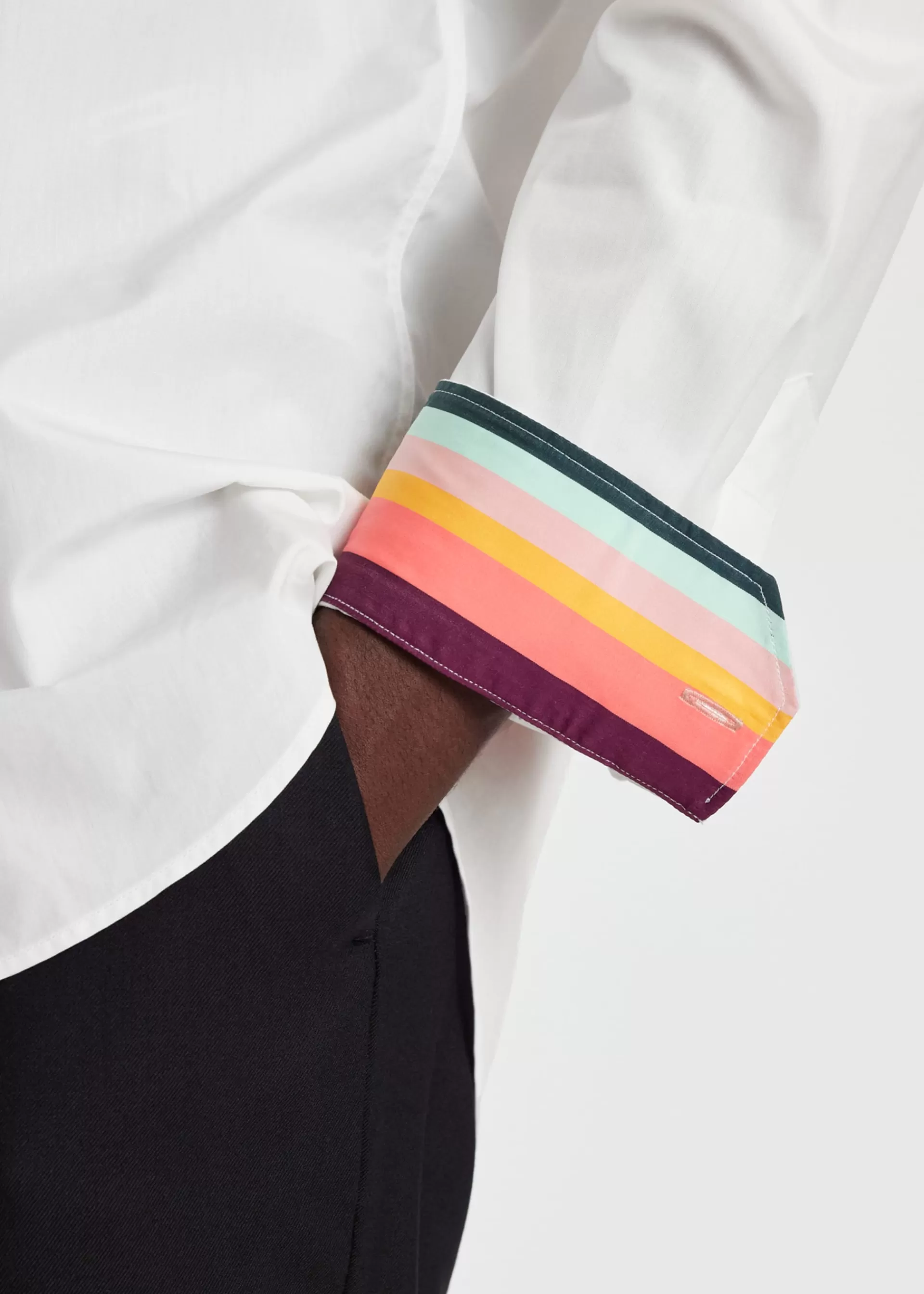 Slim-Fit Poplin Cotton Shirt With 'Artist Stripe' Cuff Lining>Paul Smith Sale