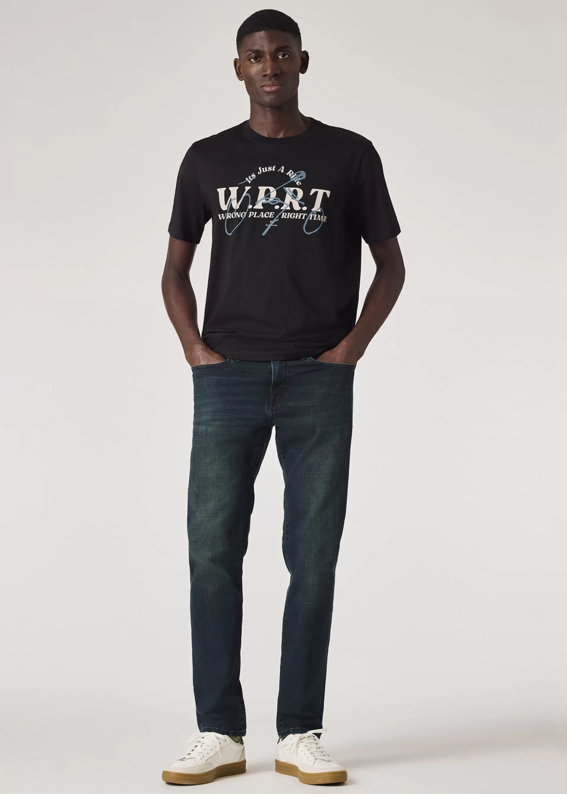 Slim-Standard Navy-Wash 'Crosshatch Stretch' Jeans>Paul Smith Online