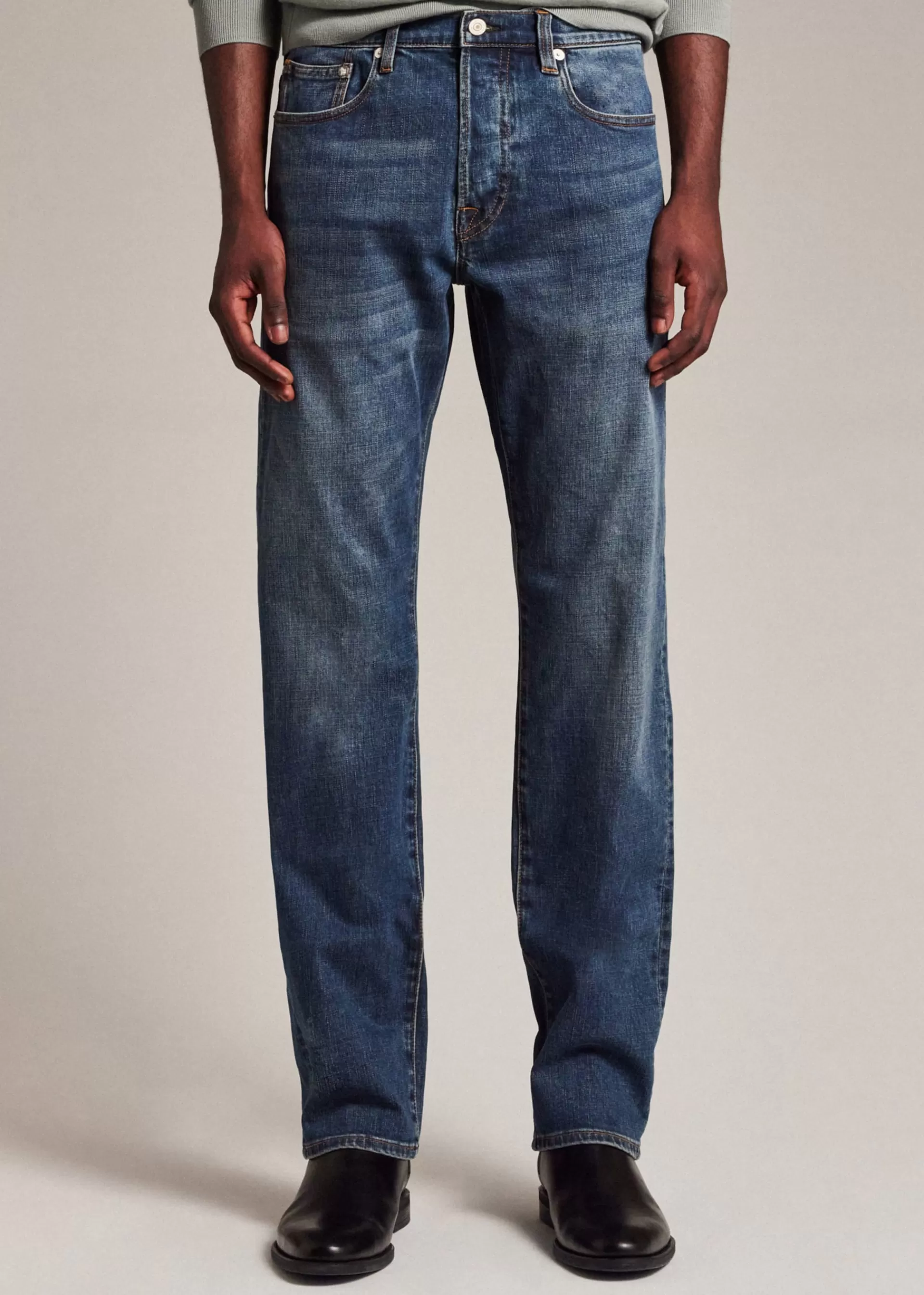 Standard-Fit 11.8oz 'Crosshatch Stretch' Blue-Rinse Jeans>Paul Smith Flash Sale