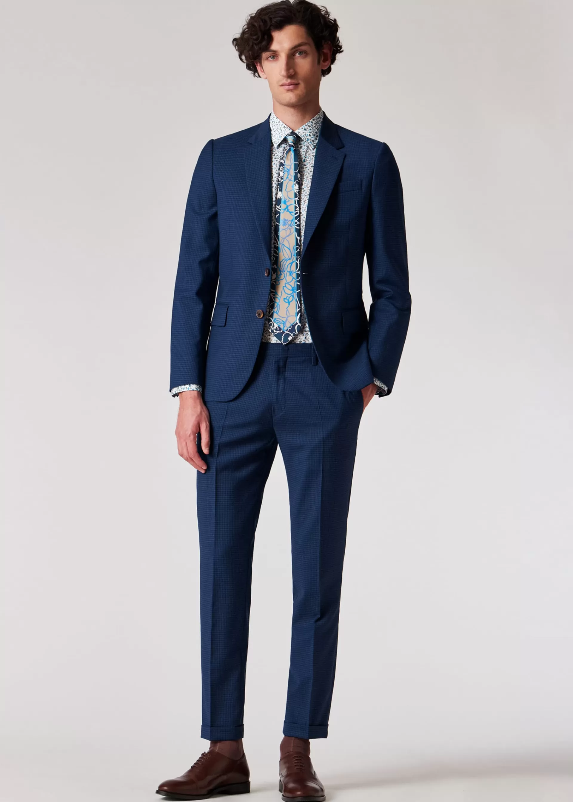 Tailored-Fit Blue Gingham Wool Suit>Paul Smith Cheap