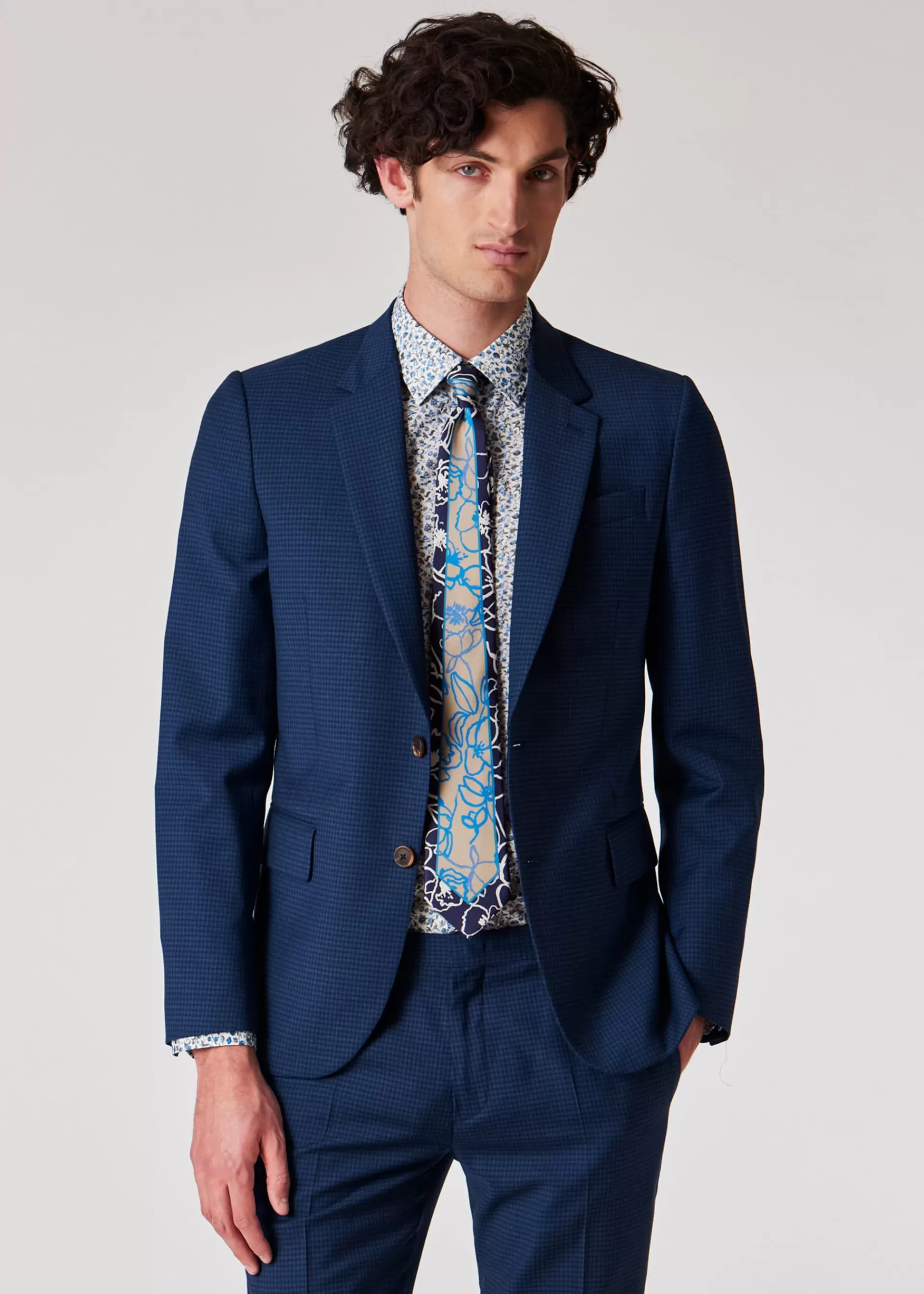 Tailored-Fit Blue Gingham Wool Suit>Paul Smith Cheap