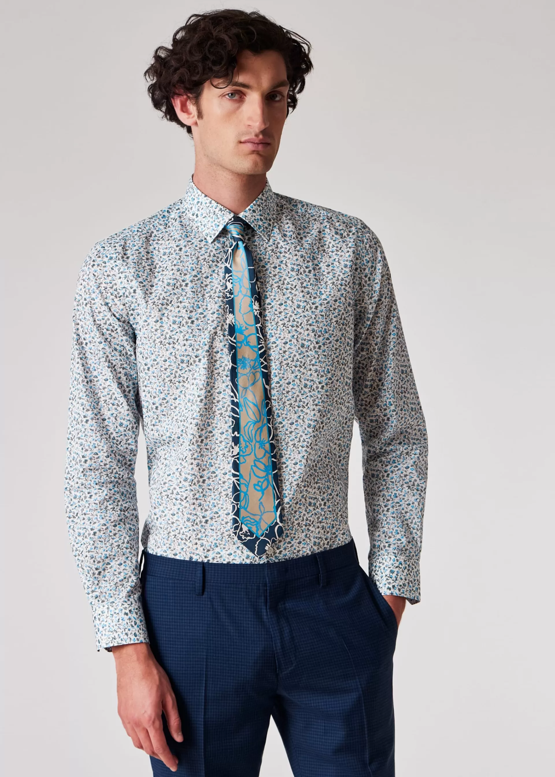 Tailored-Fit Light Blue 'Liberty Floral' Print Shirt>Paul Smith Fashion