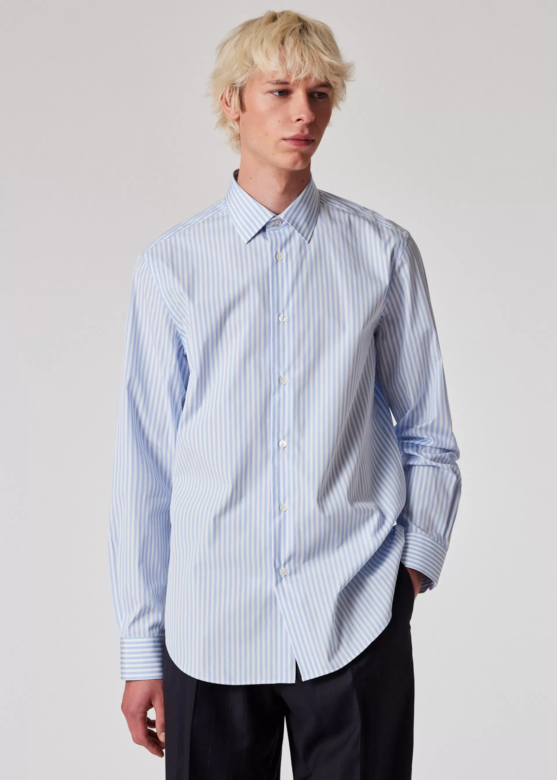 Tailored-Fit Light Blue Stripe Cotton Shirt>Paul Smith Best