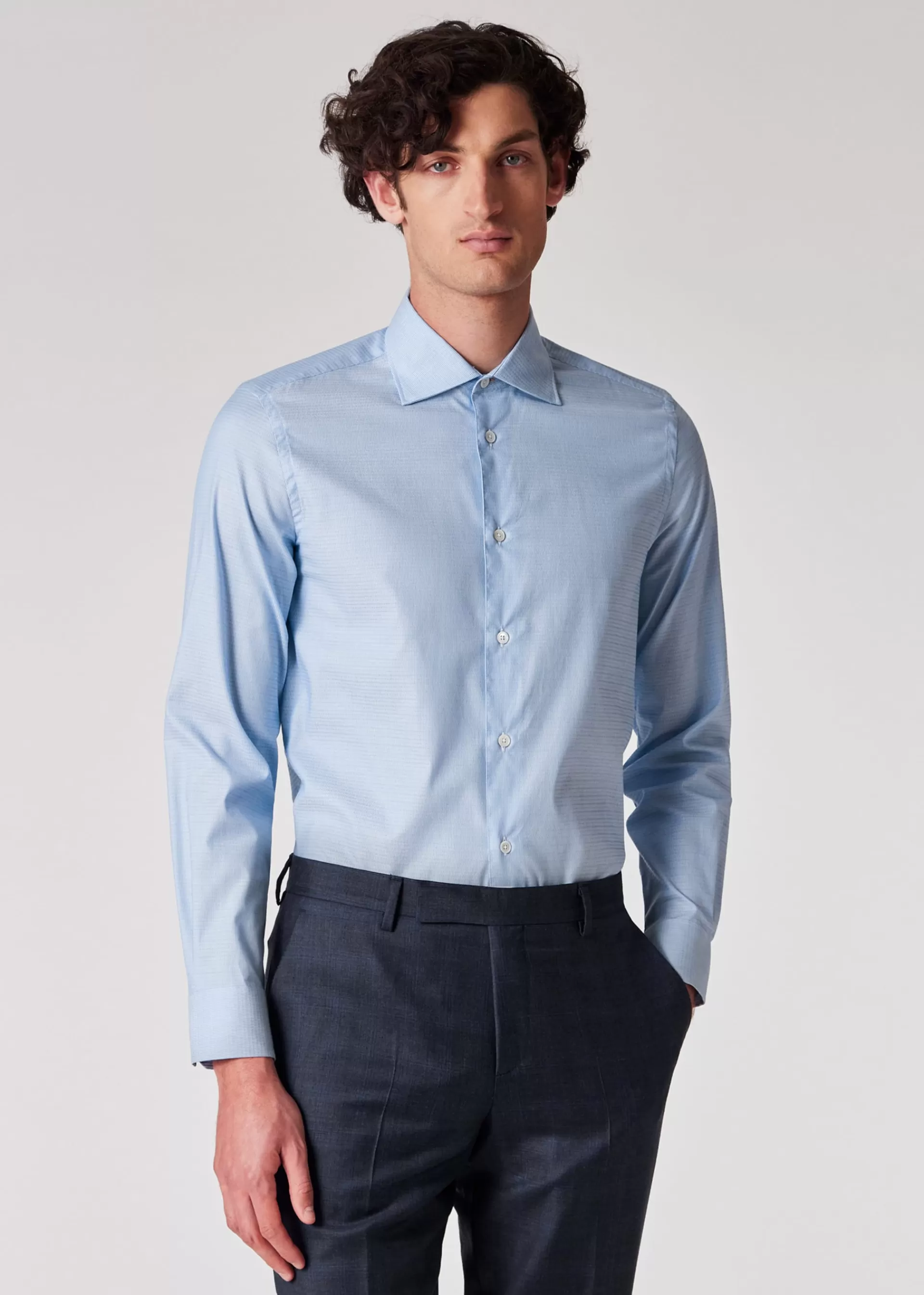 Tailored-Fit Light Blue Textured-Stripe Easy Care Shirt>Paul Smith Shop