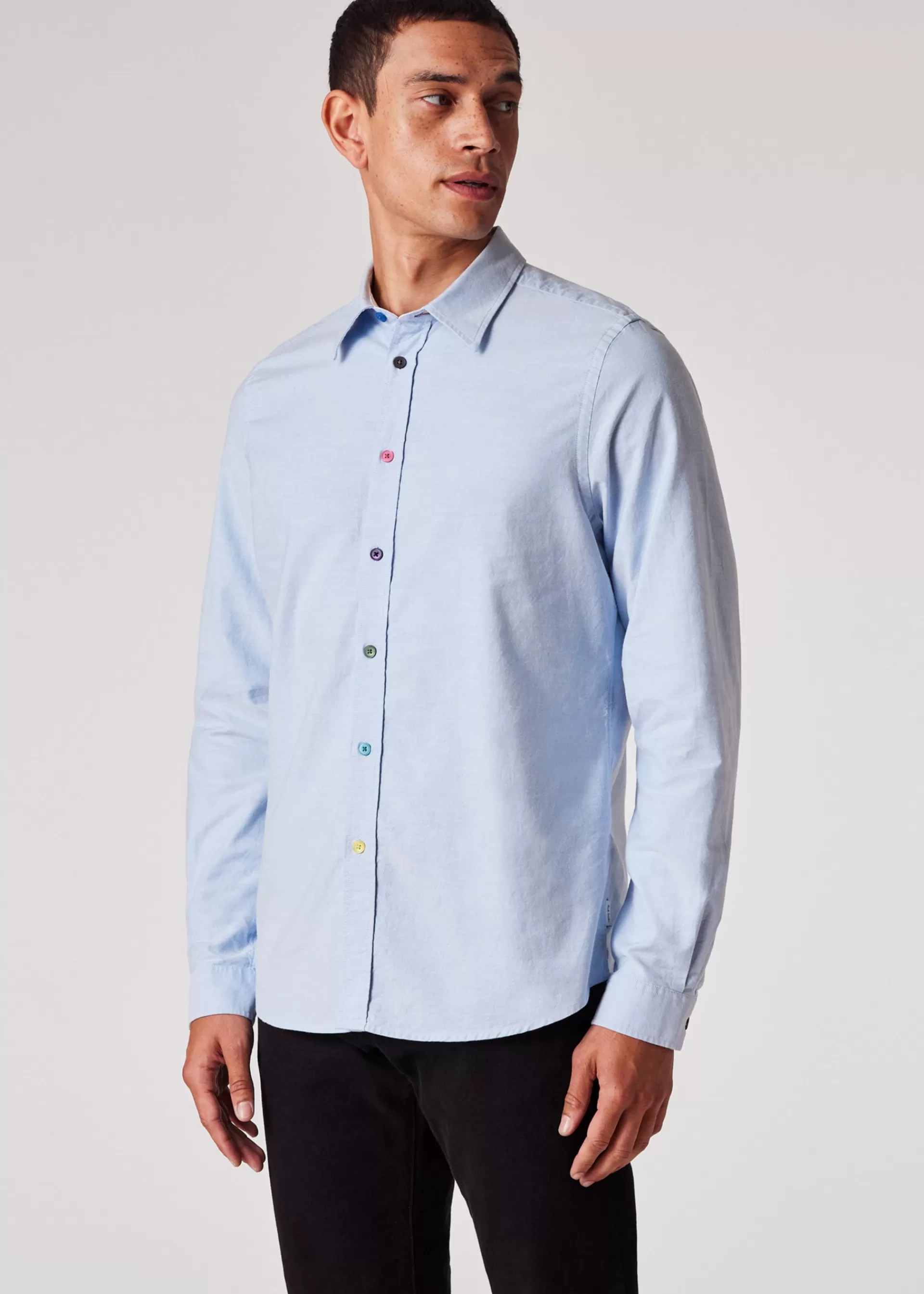 Tailored-Fit Sky Blue Organic-Cotton Multicolour Button Oxford Shirt>Paul Smith Flash Sale