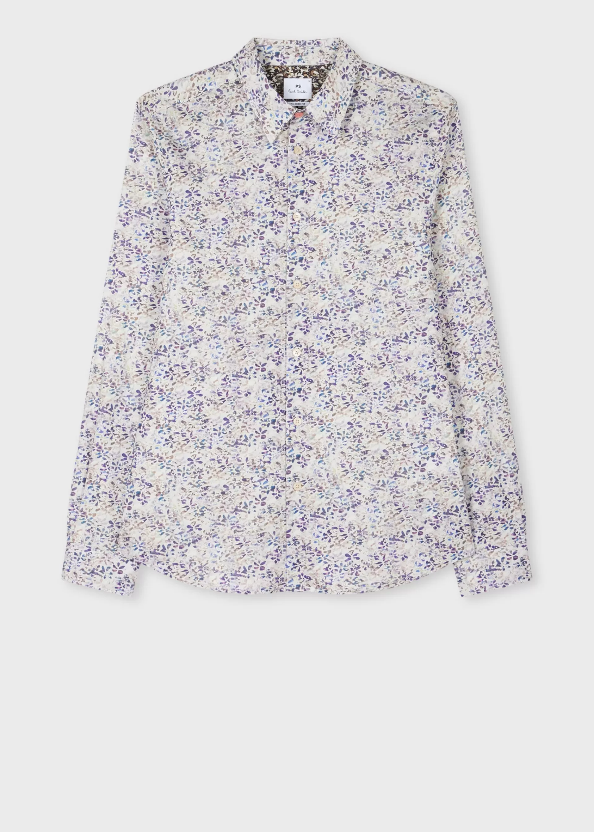 Tailored-Fit White And Blue 'Textured Floral' Print Shirt>Paul Smith Fashion