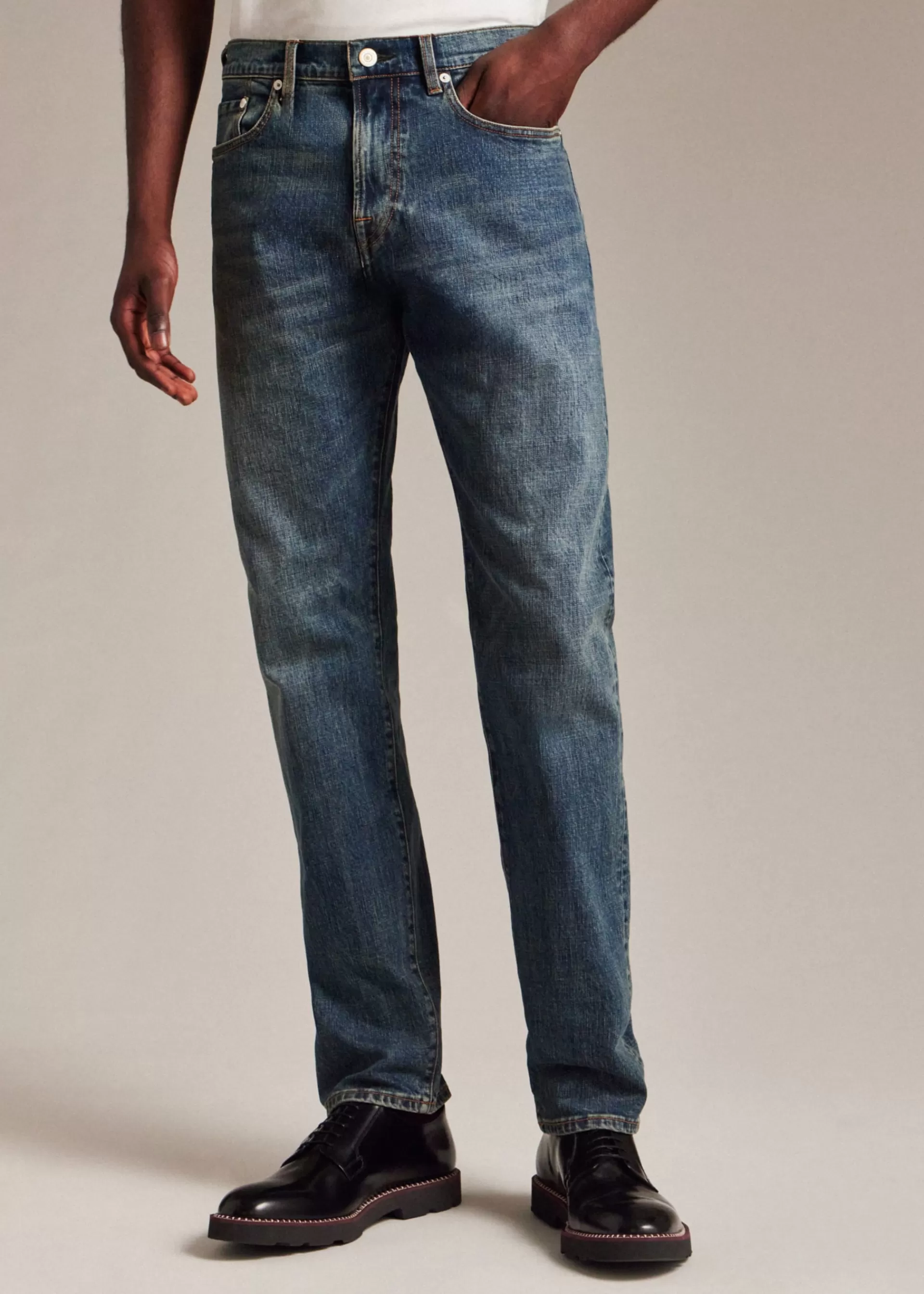 Tapered-Fit 'Crosshatch Stretch' Blue-Rinse Jeans>Paul Smith New