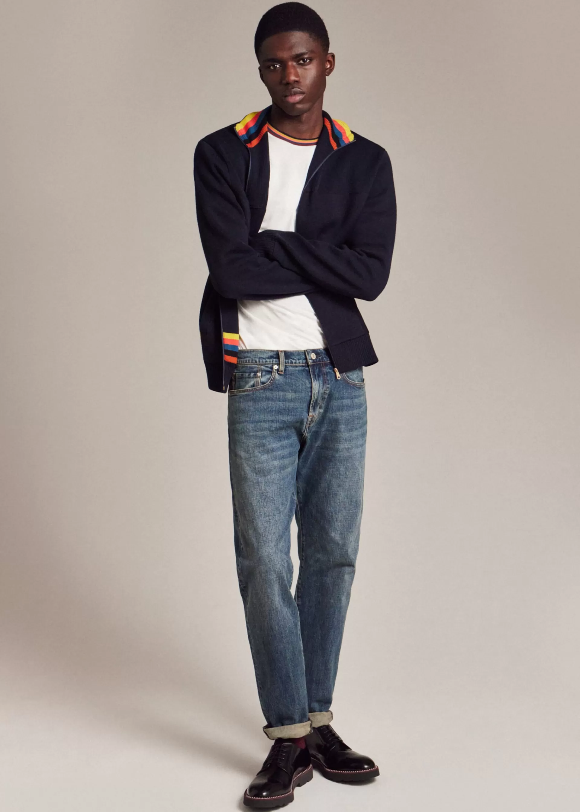 Tapered-Fit 'Crosshatch Stretch' Blue-Rinse Jeans>Paul Smith New