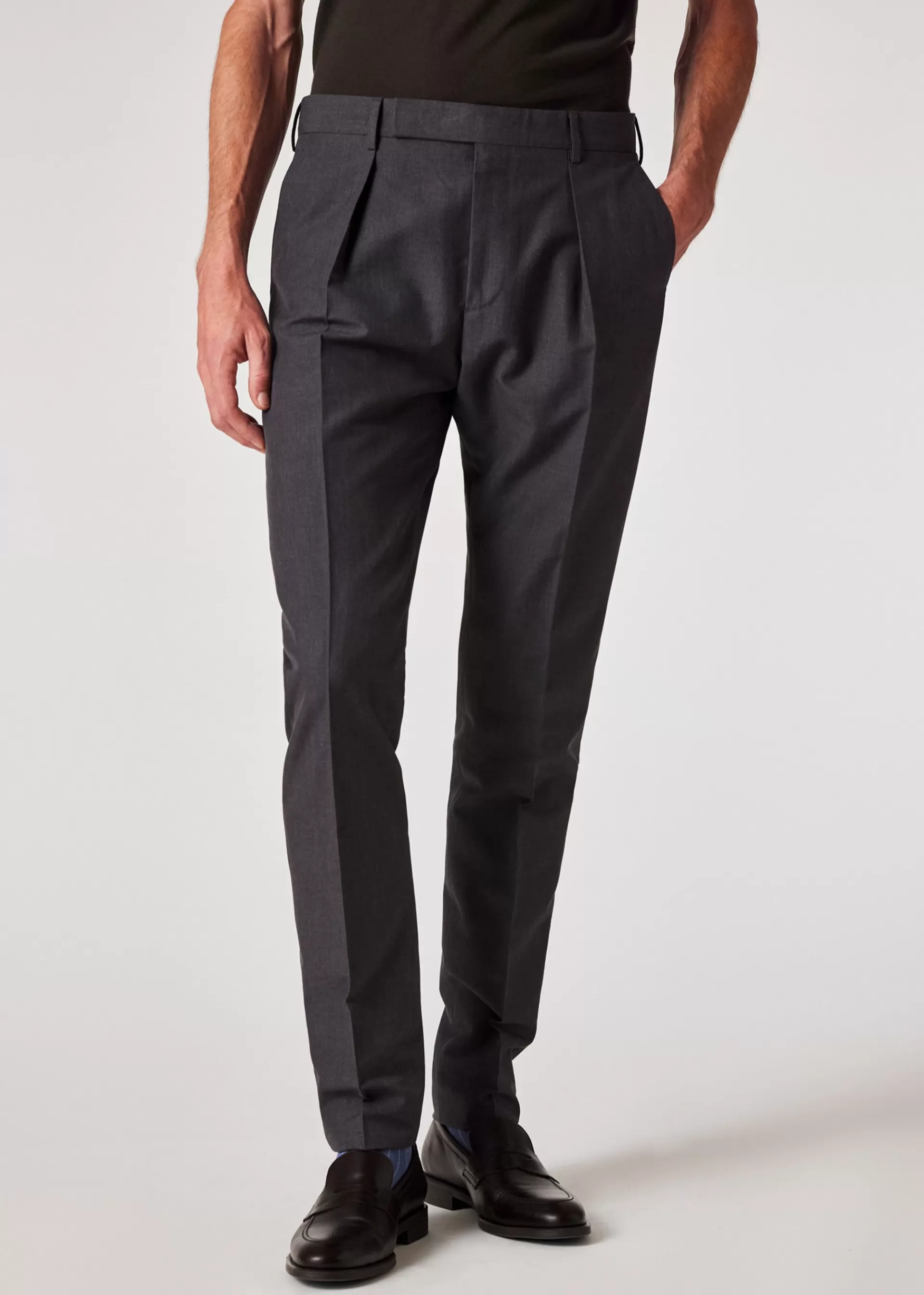 Tapered-Fit Dark Grey Wool-Cotton Pleated Trousers>Paul Smith Online