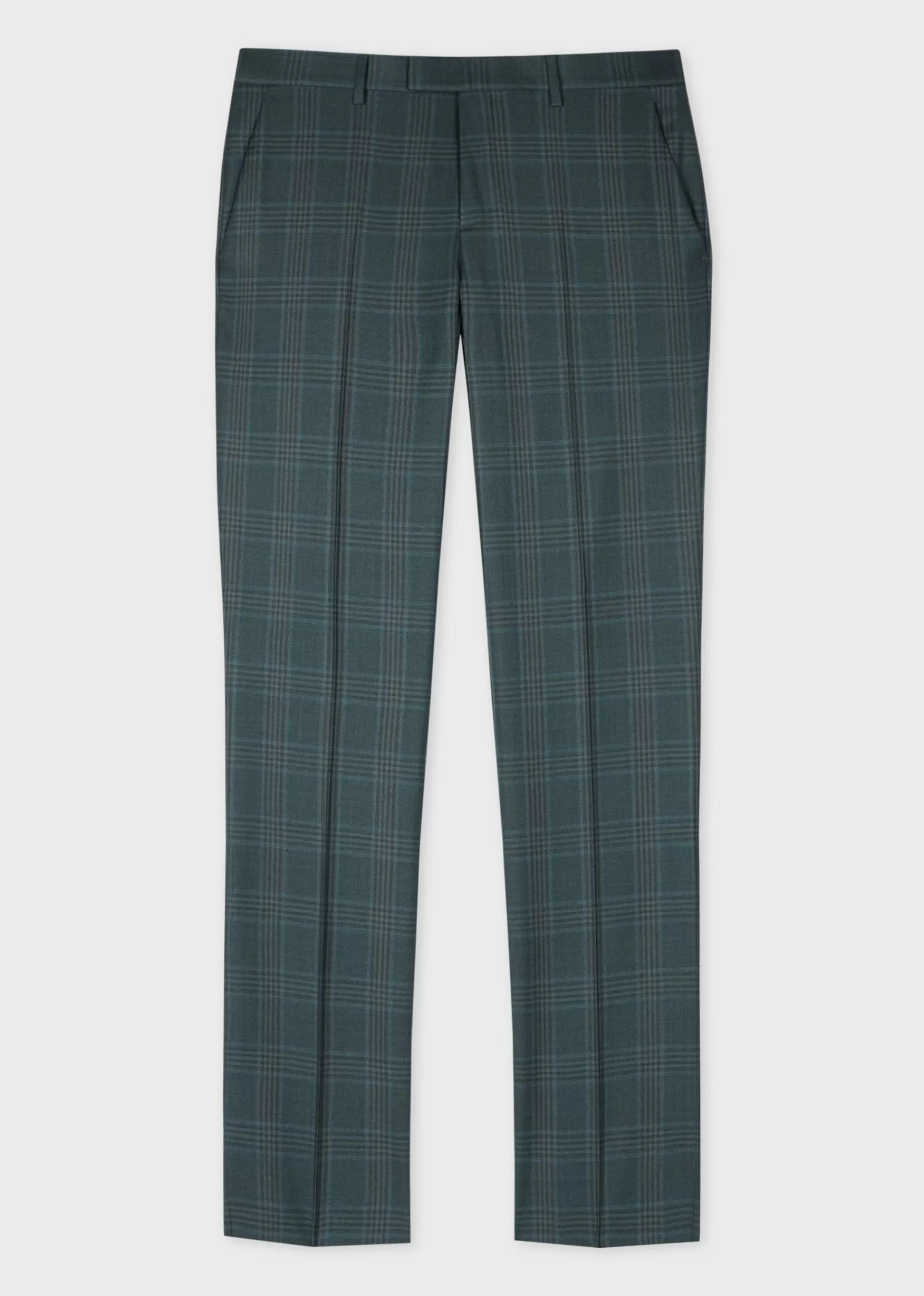 Tapered-Fit Teal Green Check Wool Trousers>Paul Smith Sale