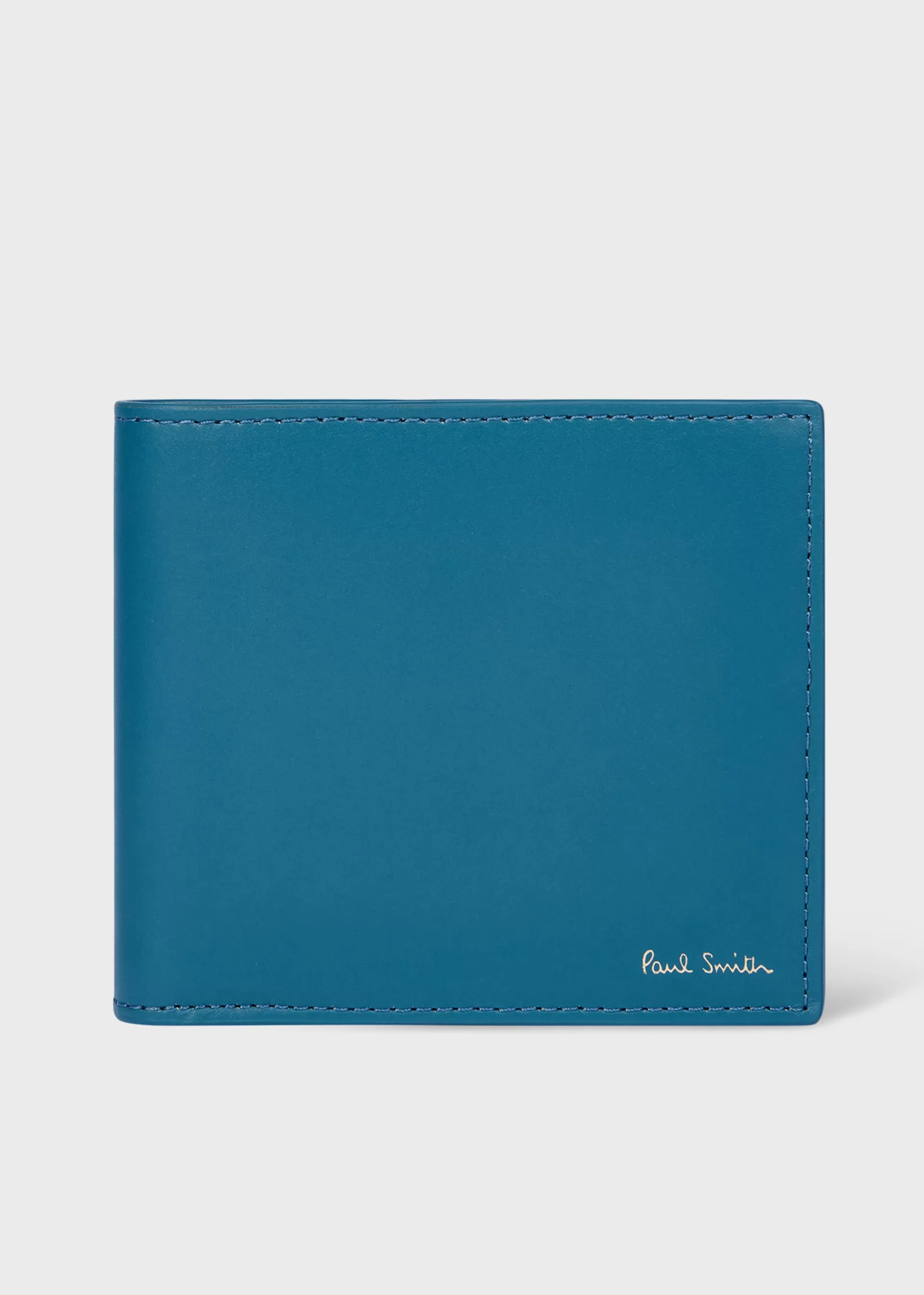 Teal Blue Leather 'Signature Stripe' Interior Billfold Wallet>Paul Smith New