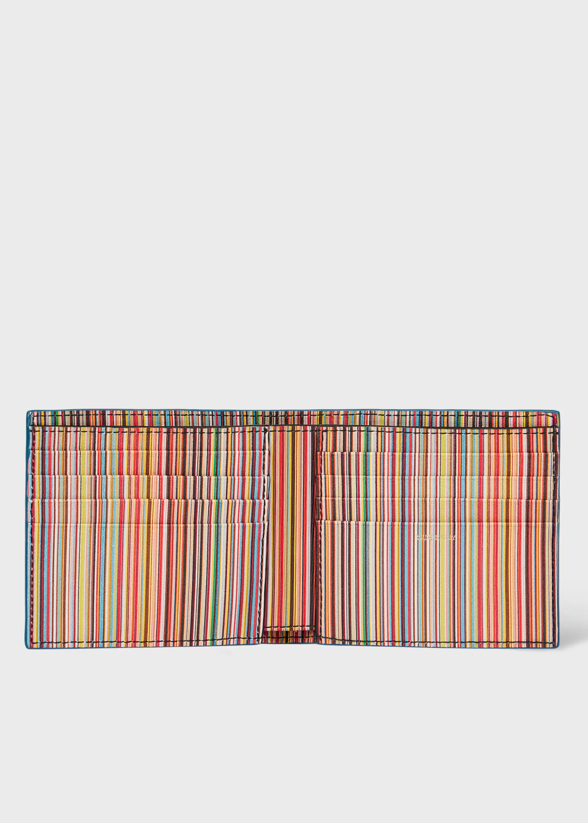 Teal Blue Leather 'Signature Stripe' Interior Billfold Wallet>Paul Smith New