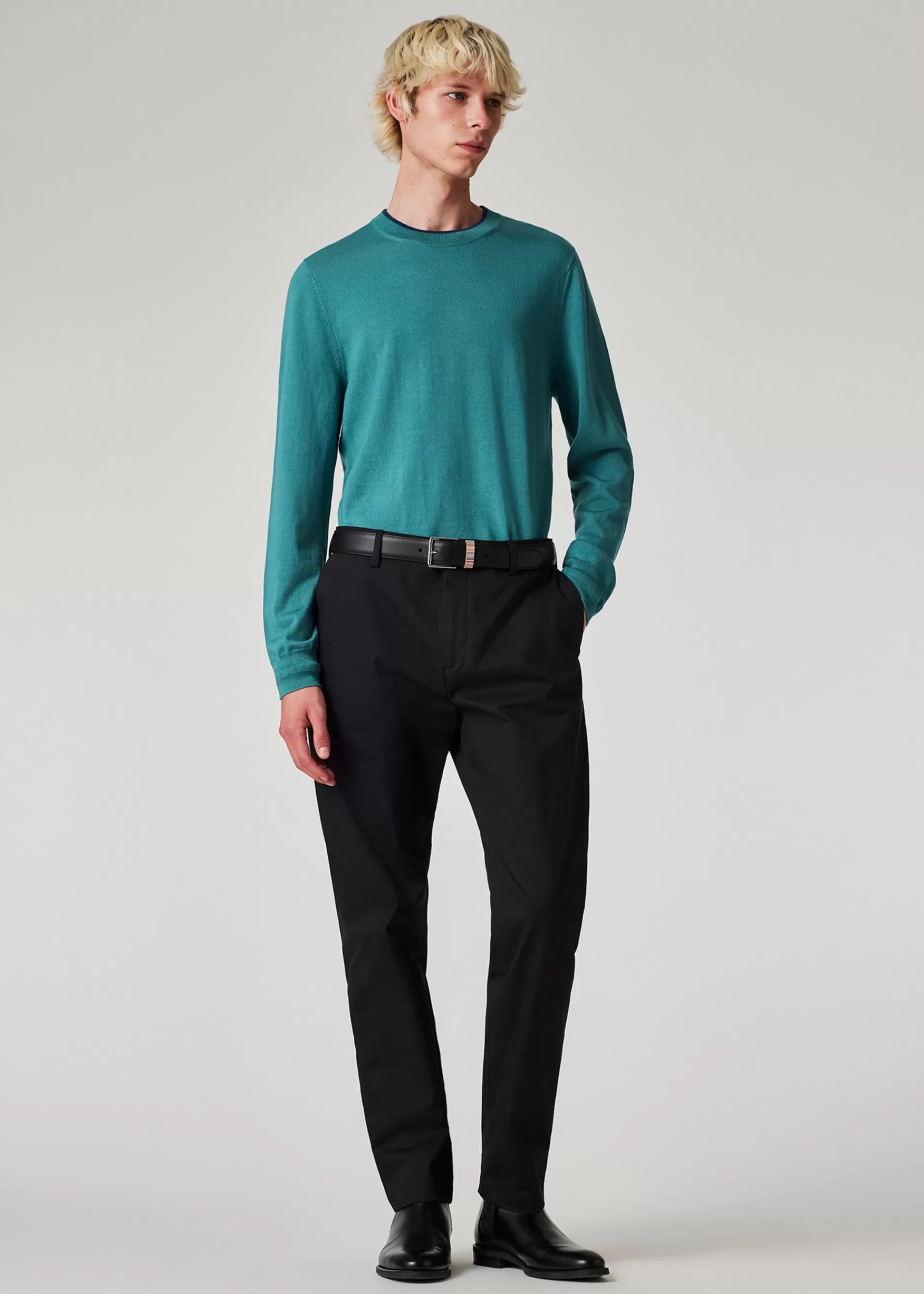 Teal Blue Merino Contrast-Collar Sweater>Paul Smith New