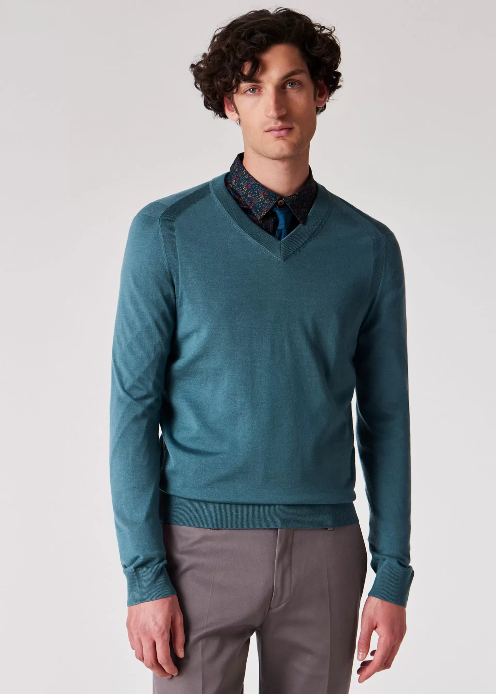 Teal Blue Merino Wool V-Neck Sweater>Paul Smith Flash Sale