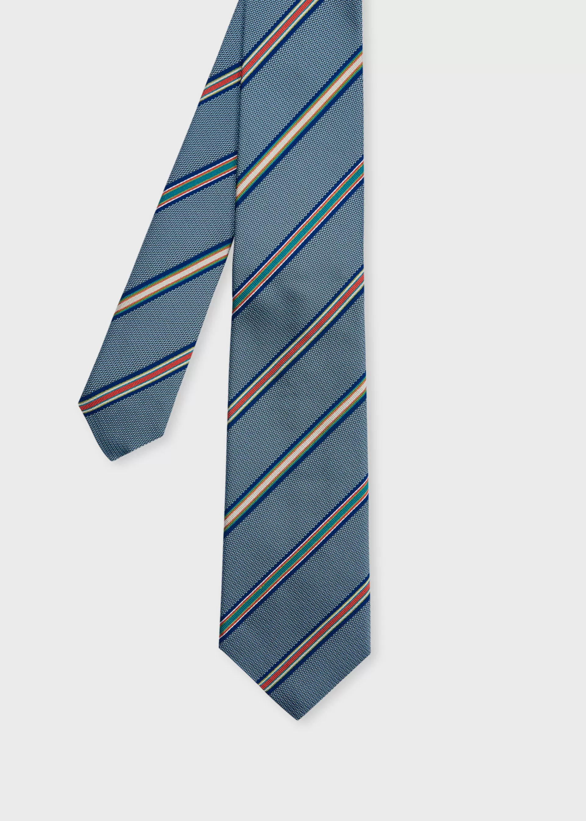 Teal Blue Silk Contrast Stripe Tie>Paul Smith Discount
