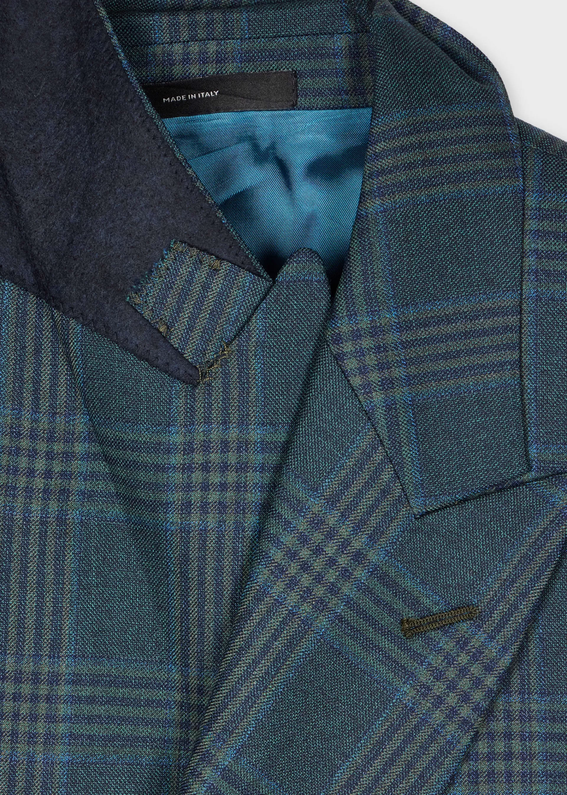 Teal Green Check Wool Double-Breasted Blazer>Paul Smith New