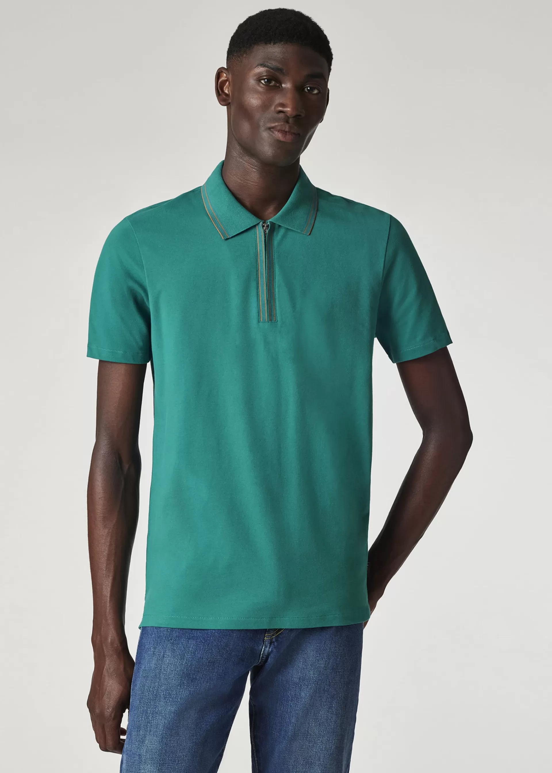 Zip Neck Stretch-Cotton Polo Shirt>Paul Smith Outlet