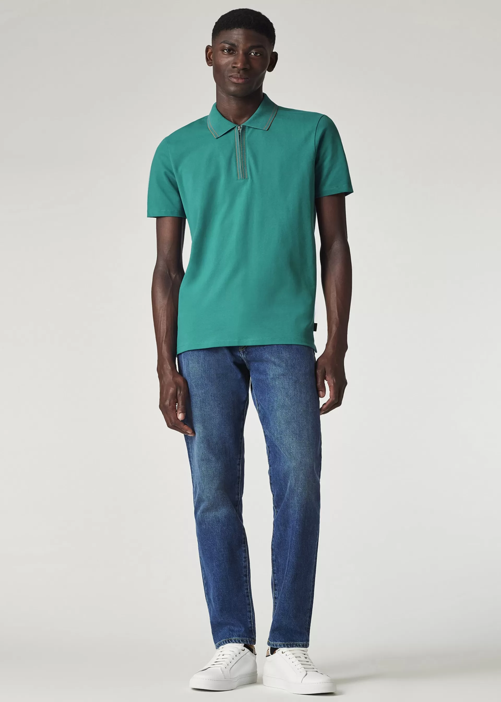 Zip Neck Stretch-Cotton Polo Shirt>Paul Smith Outlet