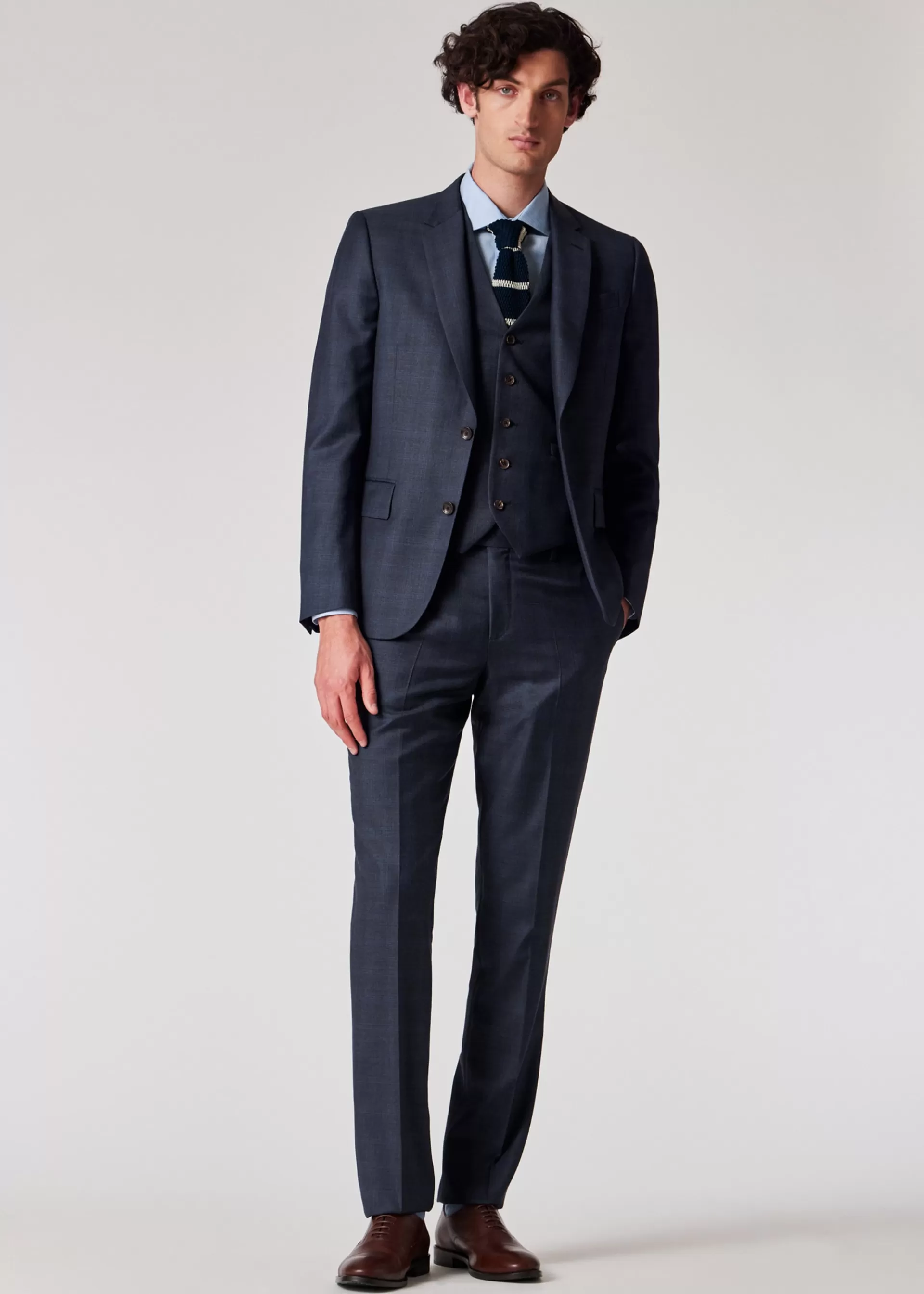The Soho - Tailored-Fit Dark Blue Check Wool Three-Piece Suit>Paul Smith New