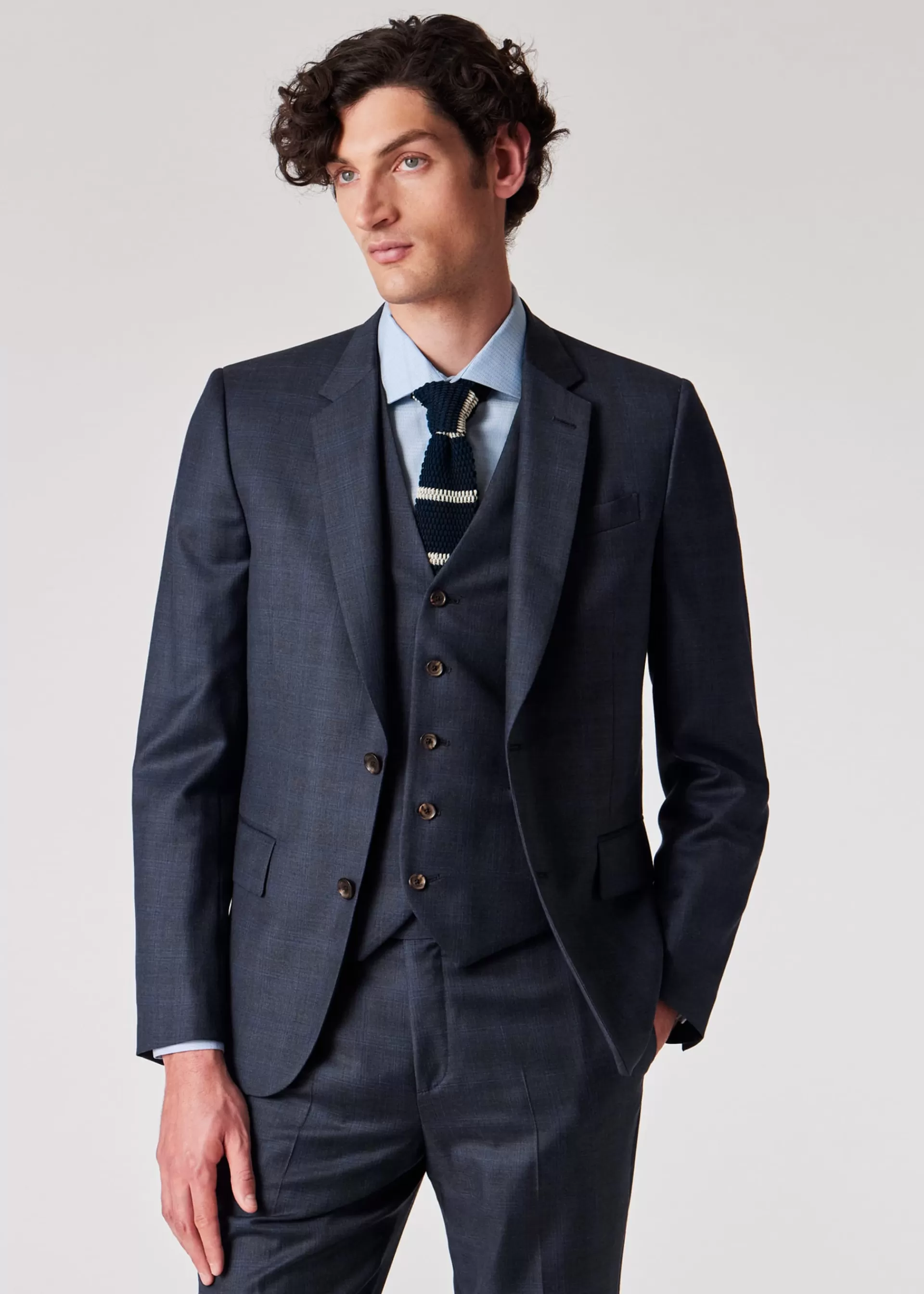 The Soho - Tailored-Fit Dark Blue Check Wool Three-Piece Suit>Paul Smith New
