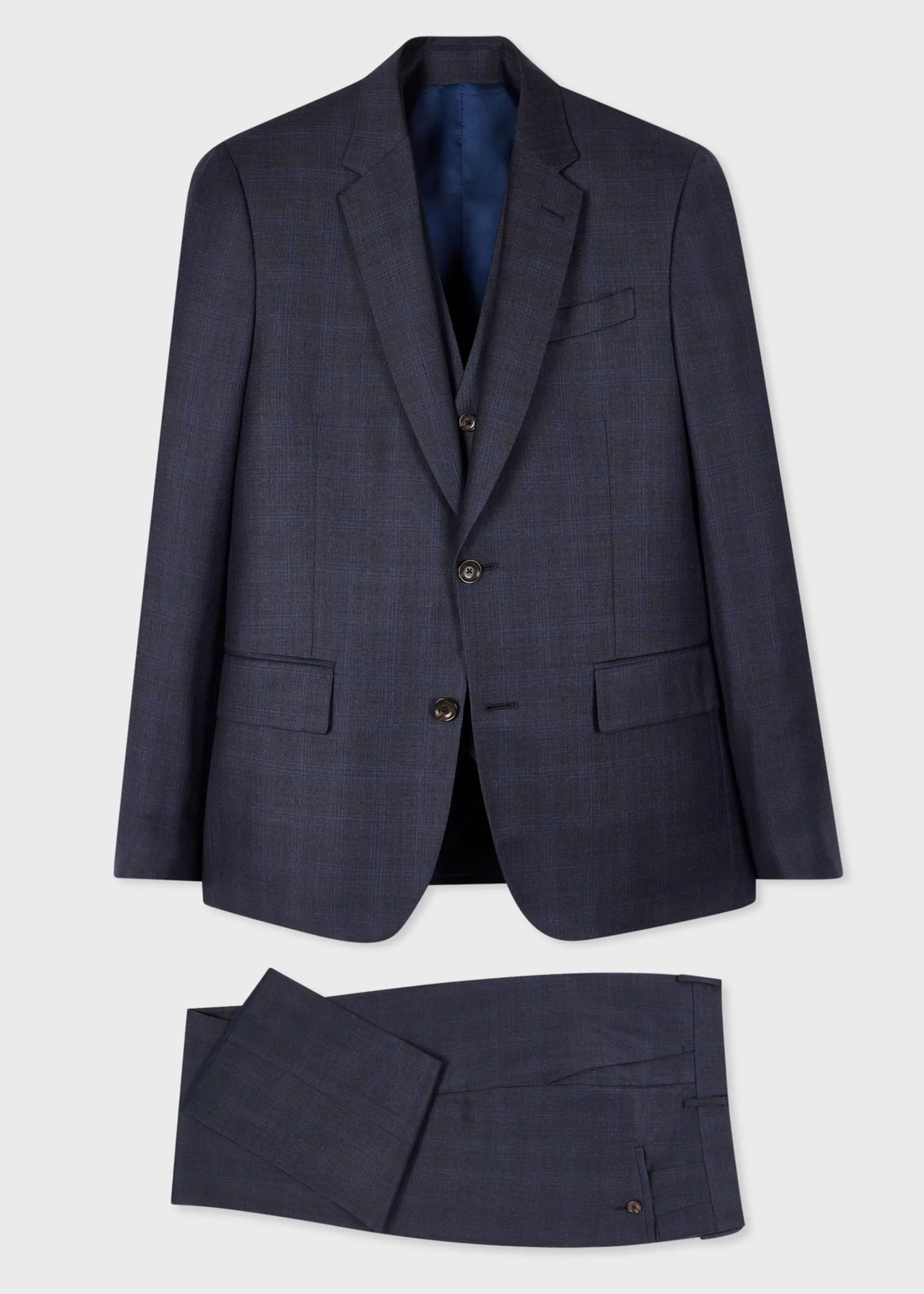 The Soho - Tailored-Fit Dark Blue Check Wool Three-Piece Suit>Paul Smith New