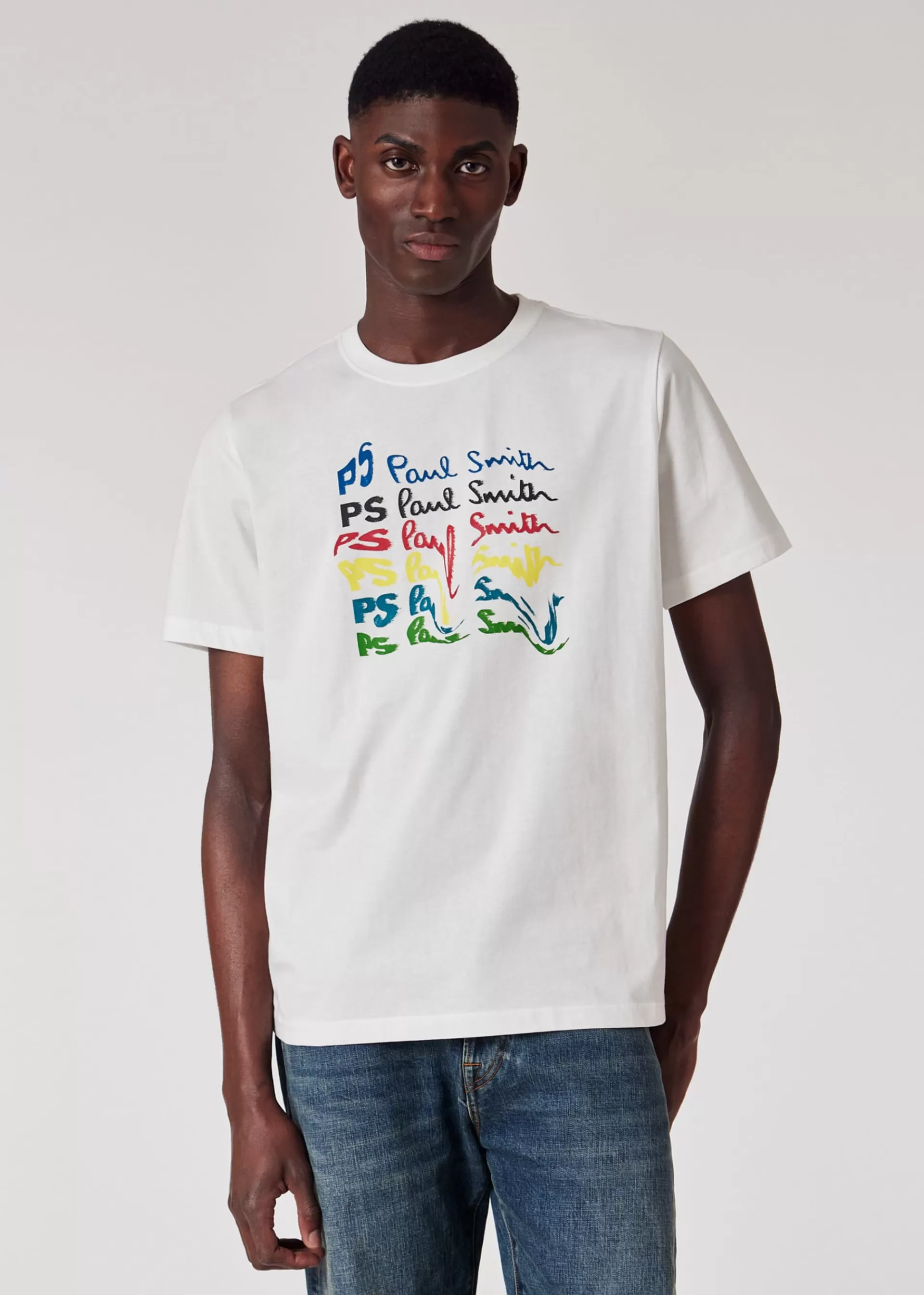 Organic-Cotton 'Waved Repeat Logo' Print T-Shirt>Paul Smith Sale