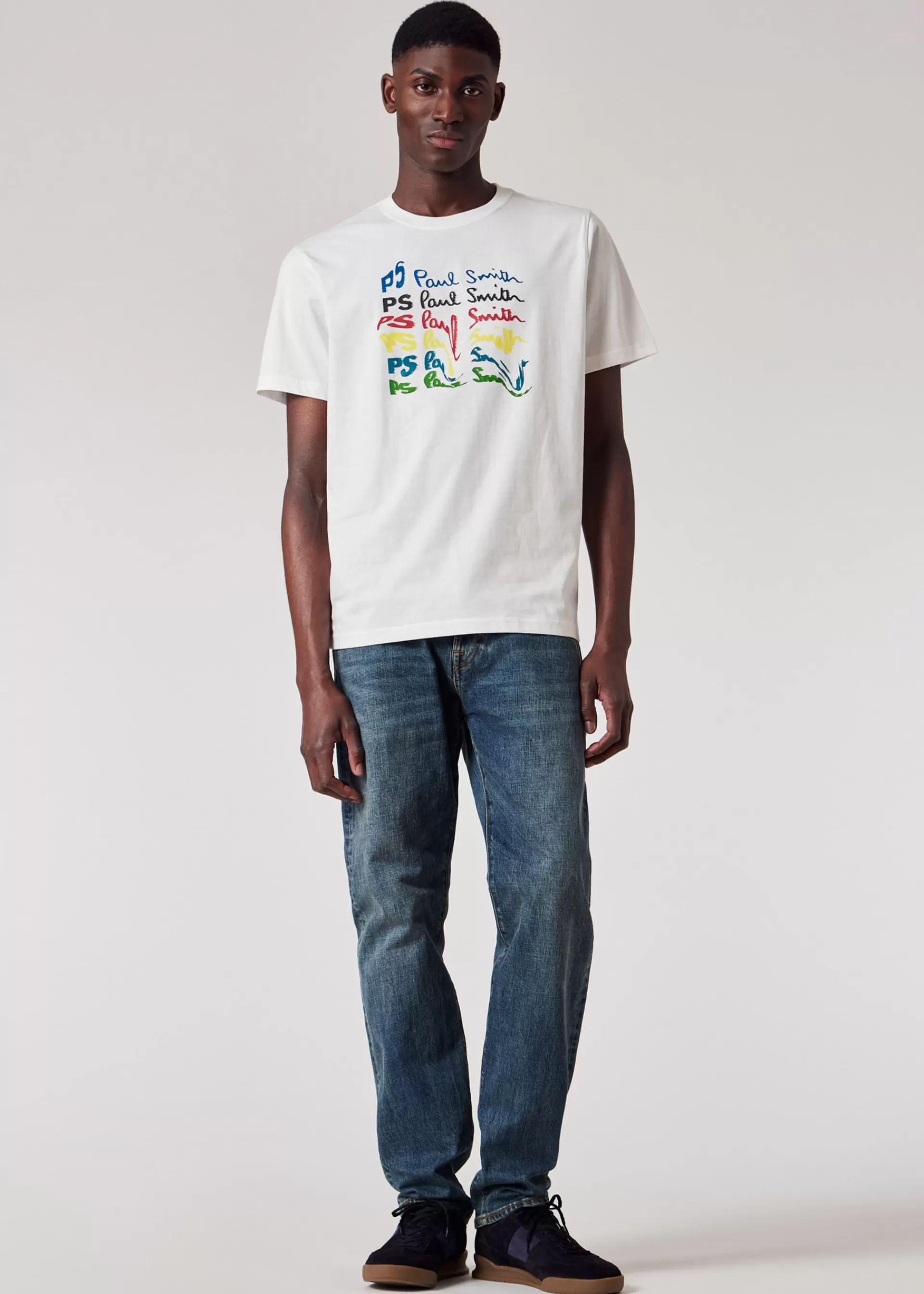 Organic-Cotton 'Waved Repeat Logo' Print T-Shirt>Paul Smith Sale