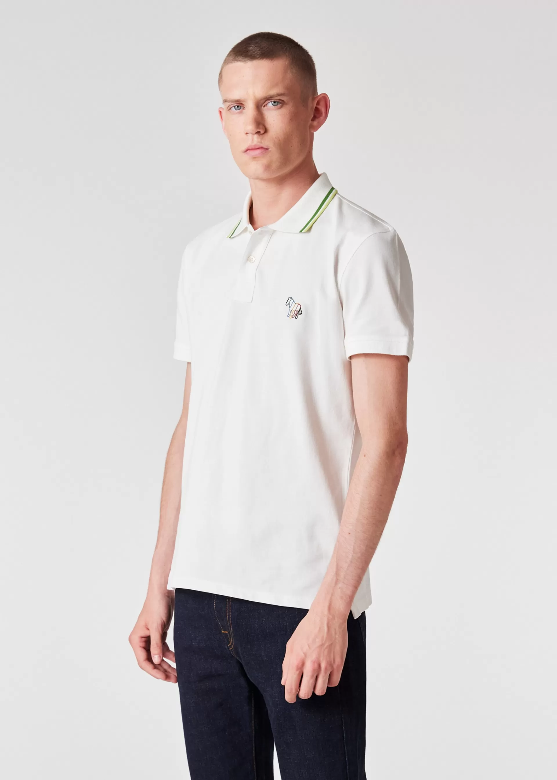 White Stretch-Cotton 'Broad Stripe Zebra' Polo Shirt>Paul Smith Online