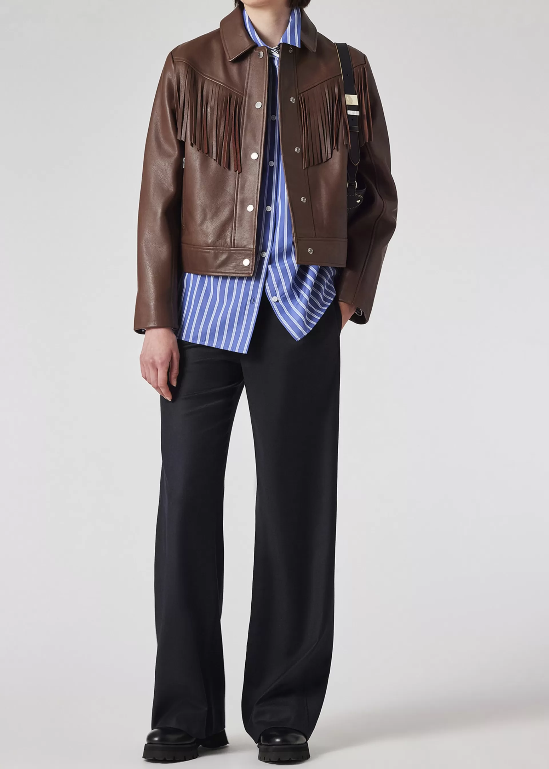 Women's Chocolate Brown Leather Fringe Jacket>Paul Smith Online