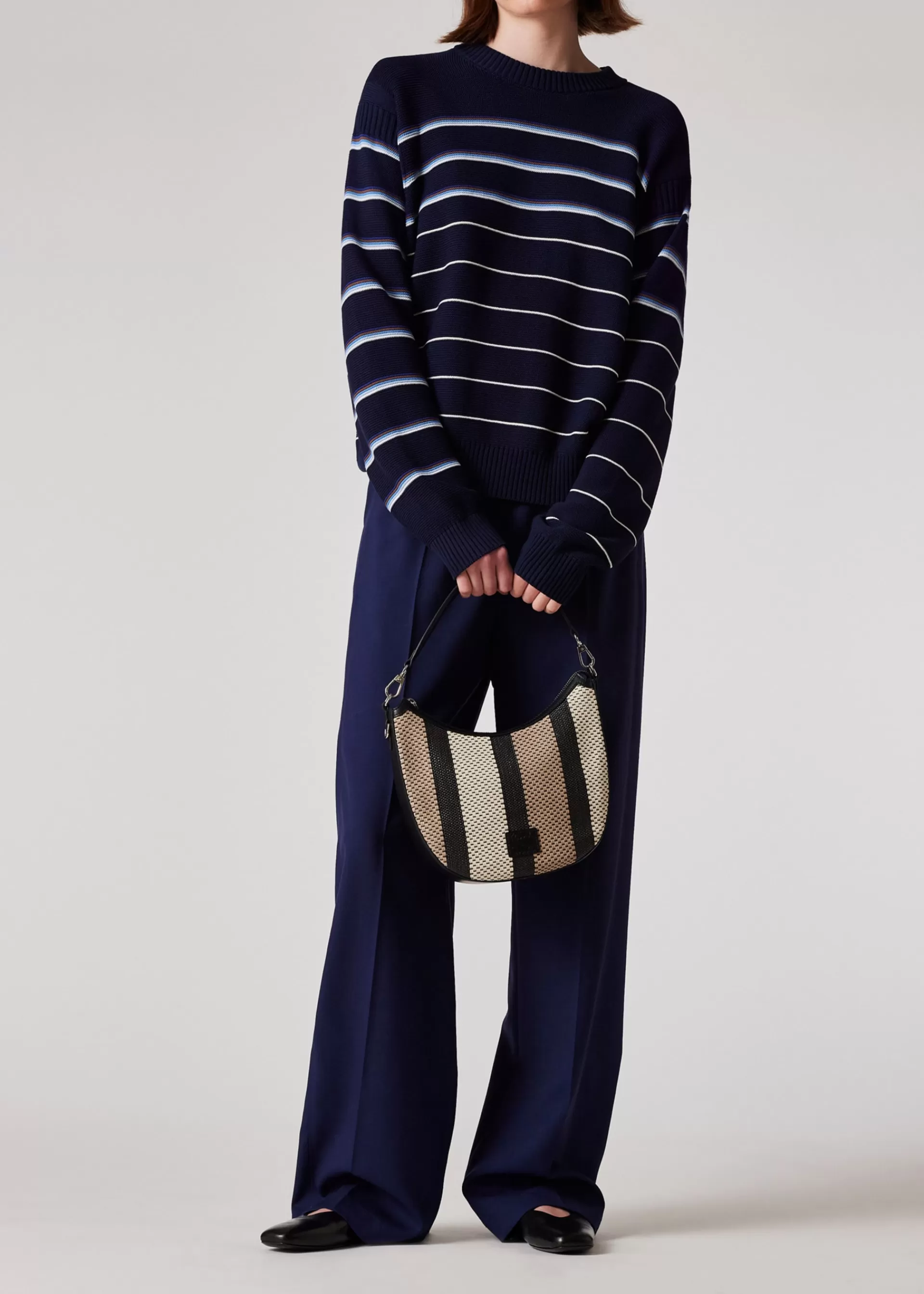 Women's Dark Blue Organic Cotton Multi Stripe Crew Neck Sweater>Paul Smith Cheap