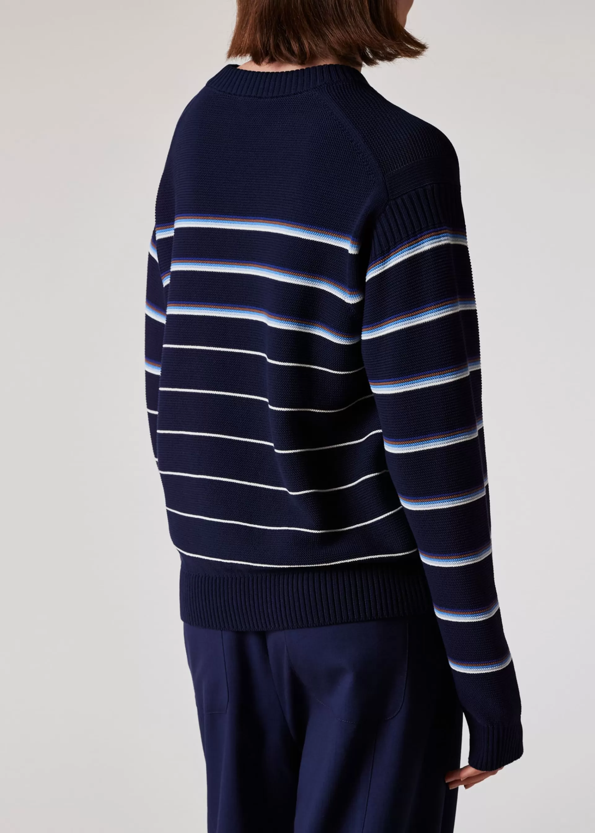 Women's Dark Blue Organic Cotton Multi Stripe Crew Neck Sweater>Paul Smith Cheap